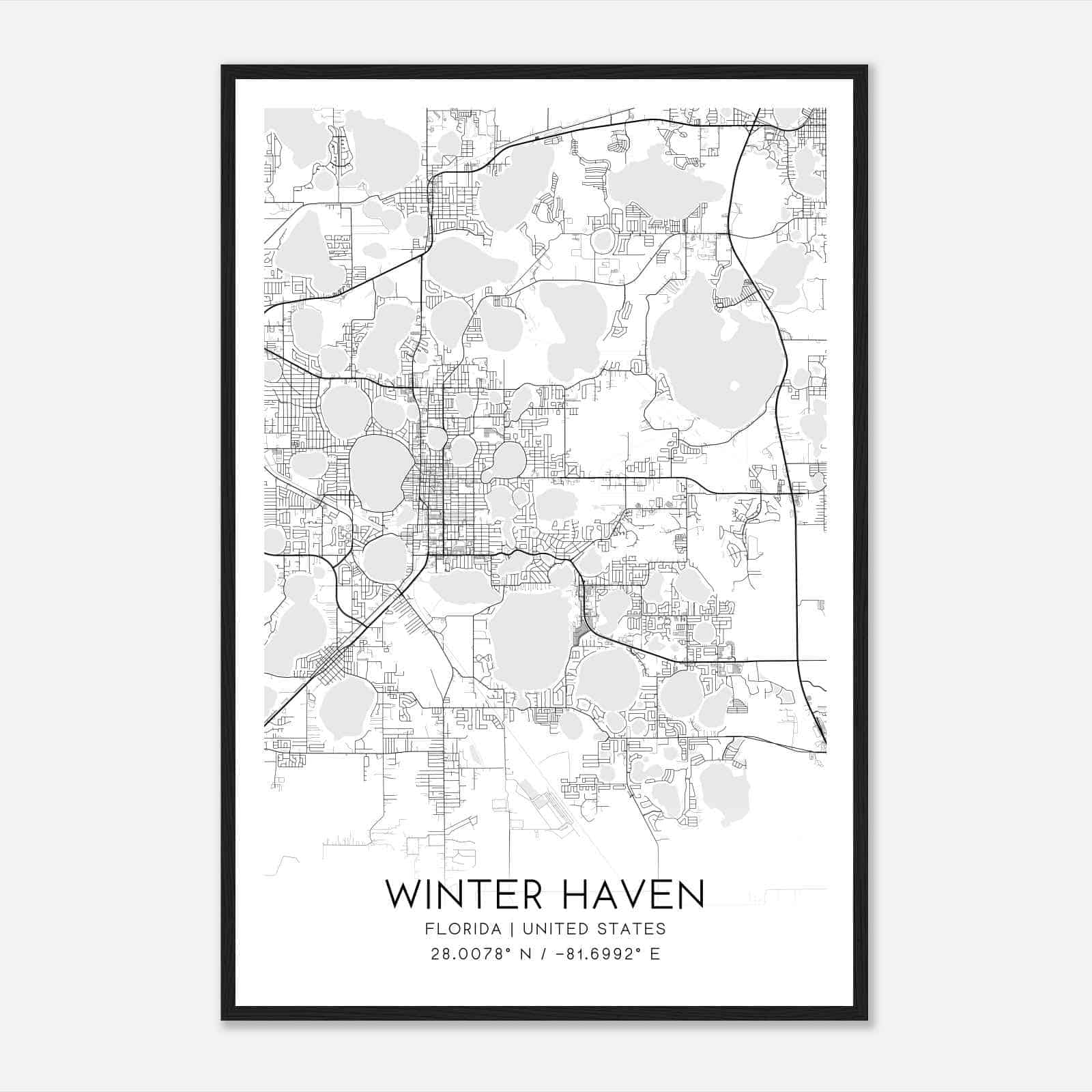 Winter Haven Florida Map Poster, Modern Home Decor Wall Art Print