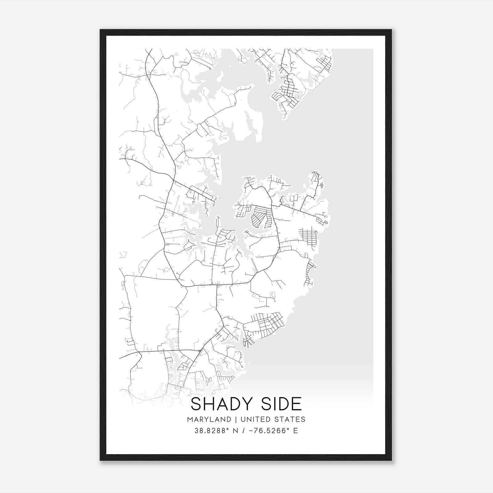 Shady Side Maryland Map Poster, Modern Home Decor Wall Art Print