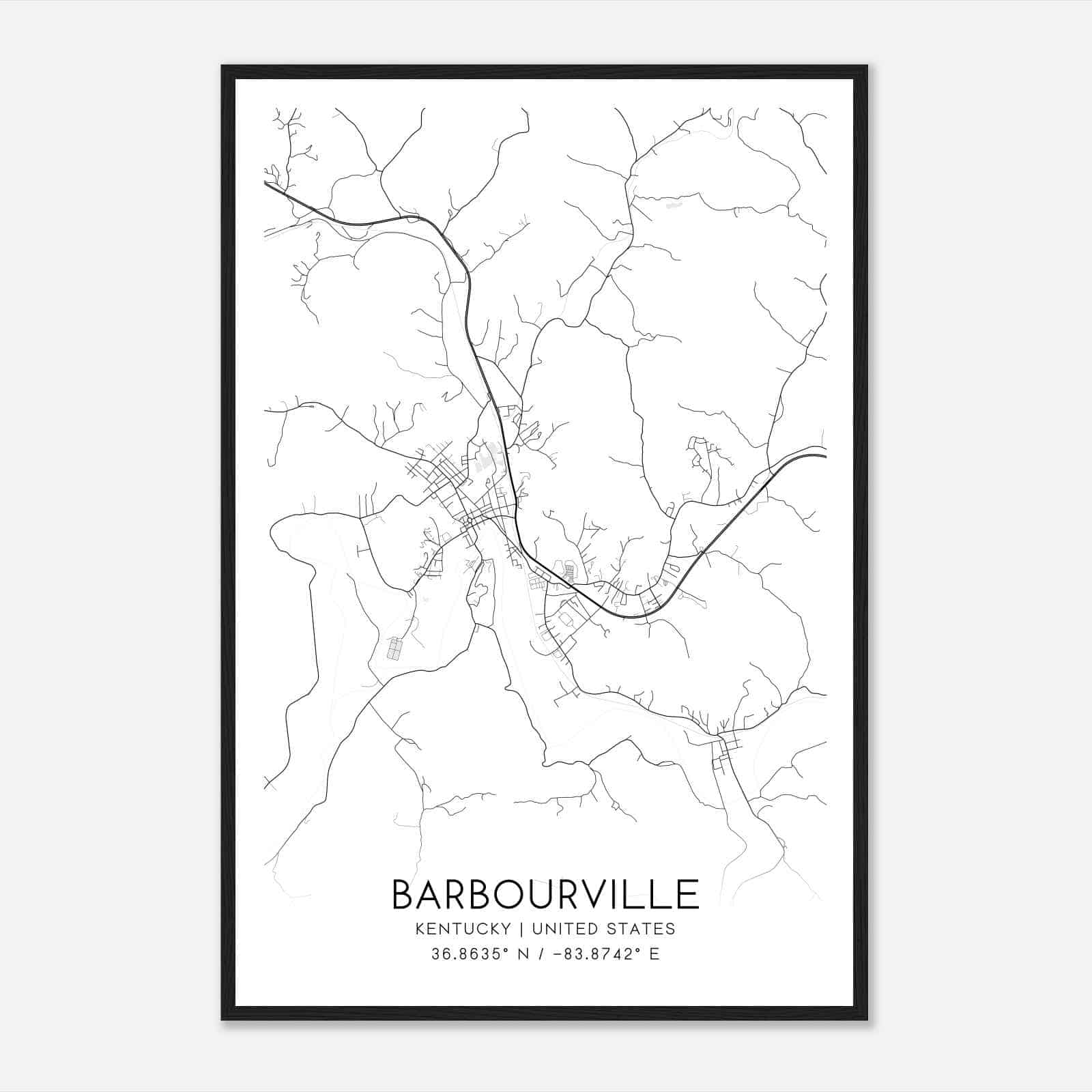 Barbourville Kentucky Map Poster, Modern Home Decor Wall Art Print