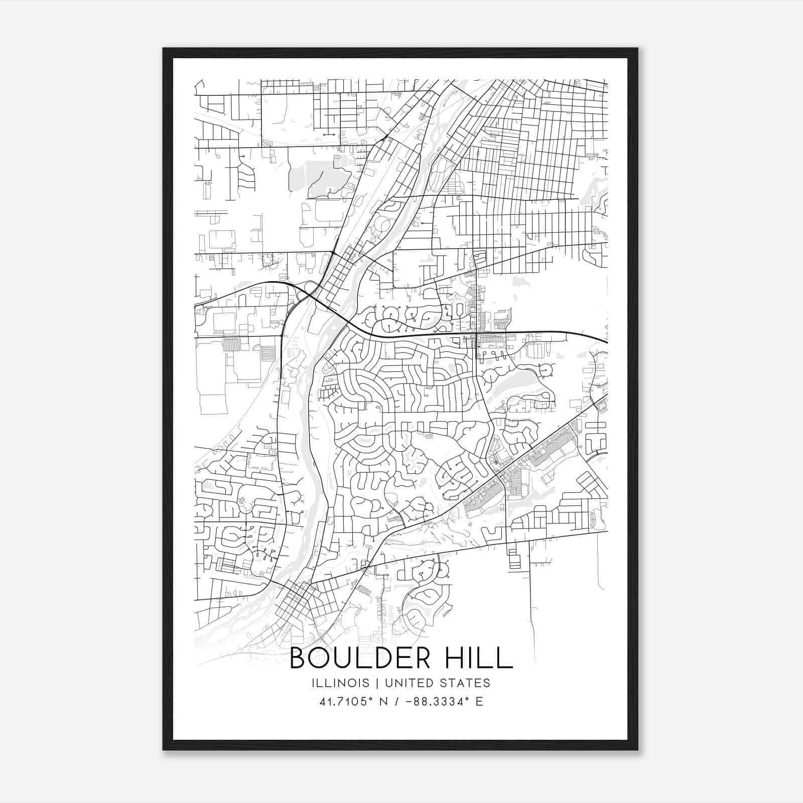 Boulder Hill Illinois Map Poster, Modern Home Decor Wall Art Print