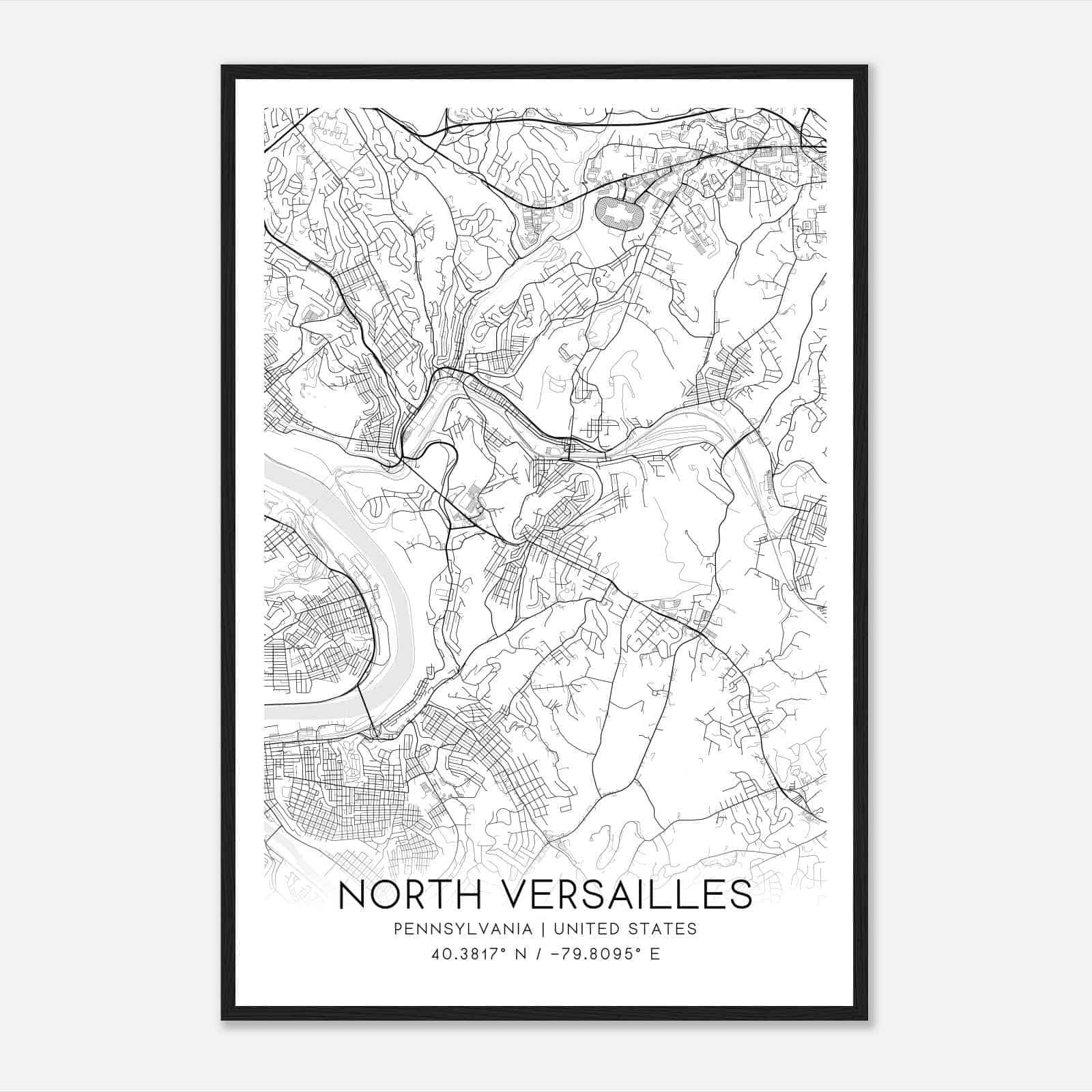 North Versailles Pennsylvania Map Poster, Modern Home Decor Wall Art Print