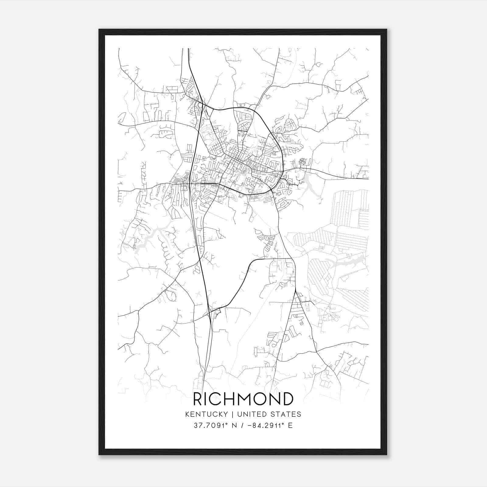 Richmond Kentucky Map Poster, Modern Home Decor Wall Art Print