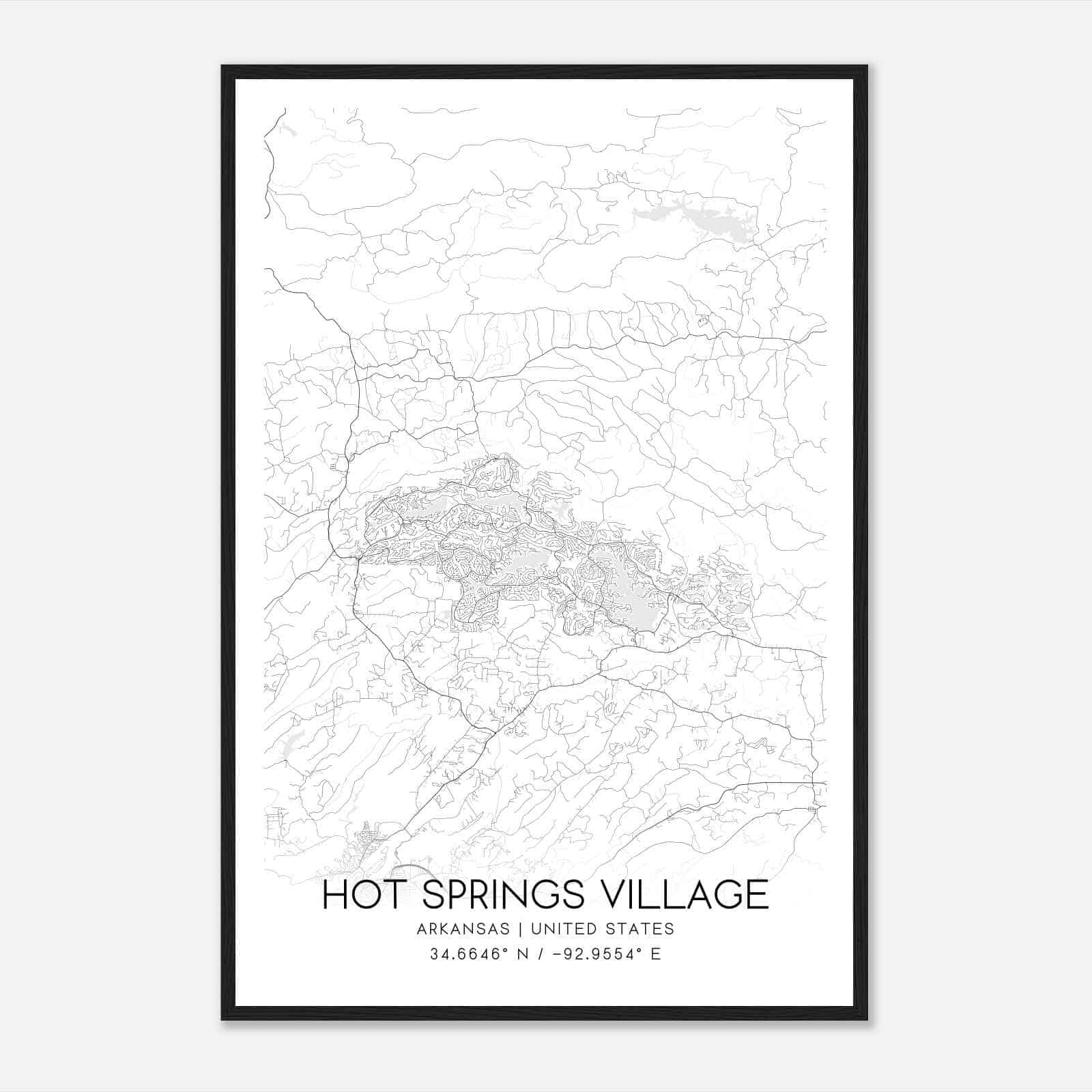 Hot Springs Village Arkansas Map Poster, Modern Home Decor Wall Art Print
