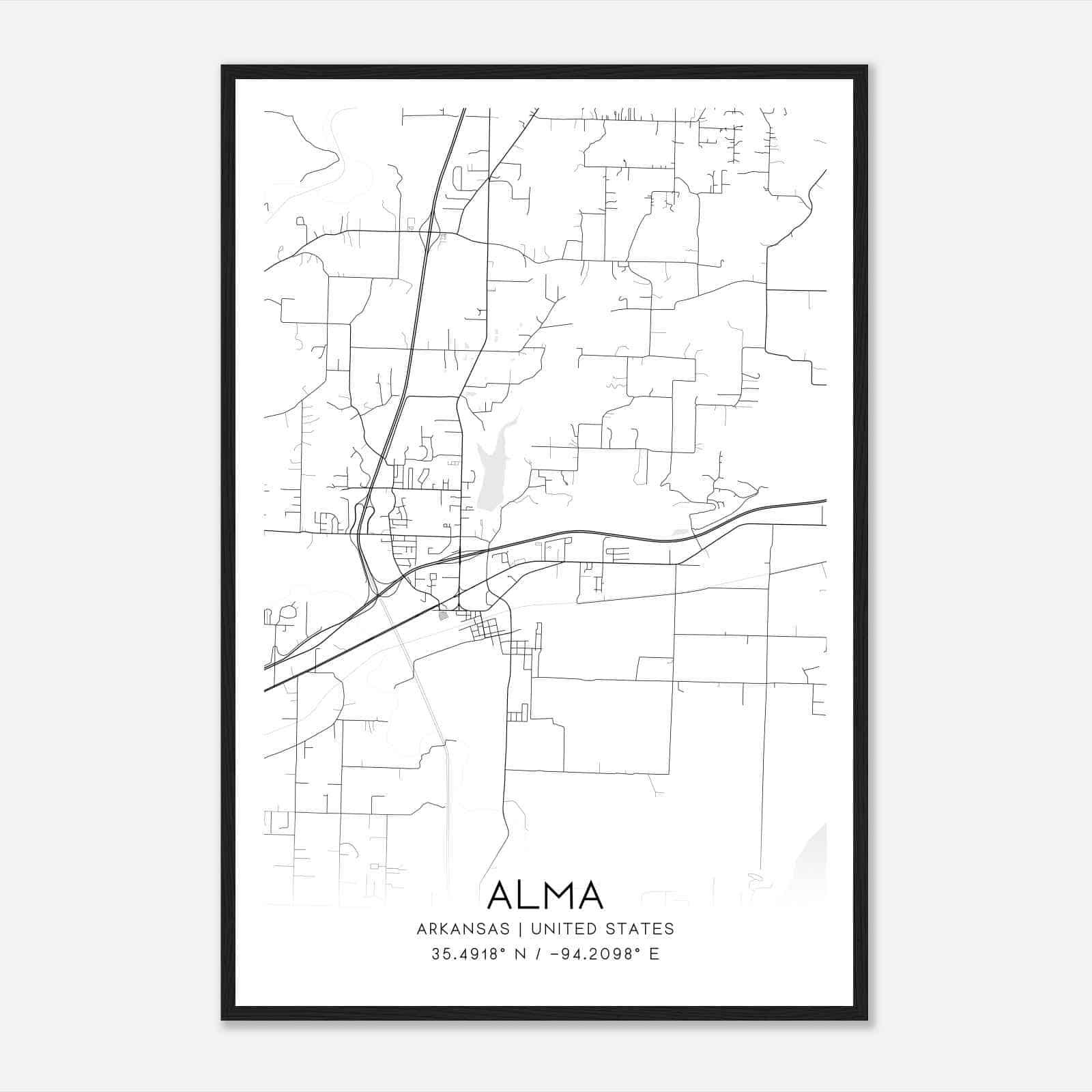 Alma Arkansas Map Poster, Modern Home Decor Wall Art Print