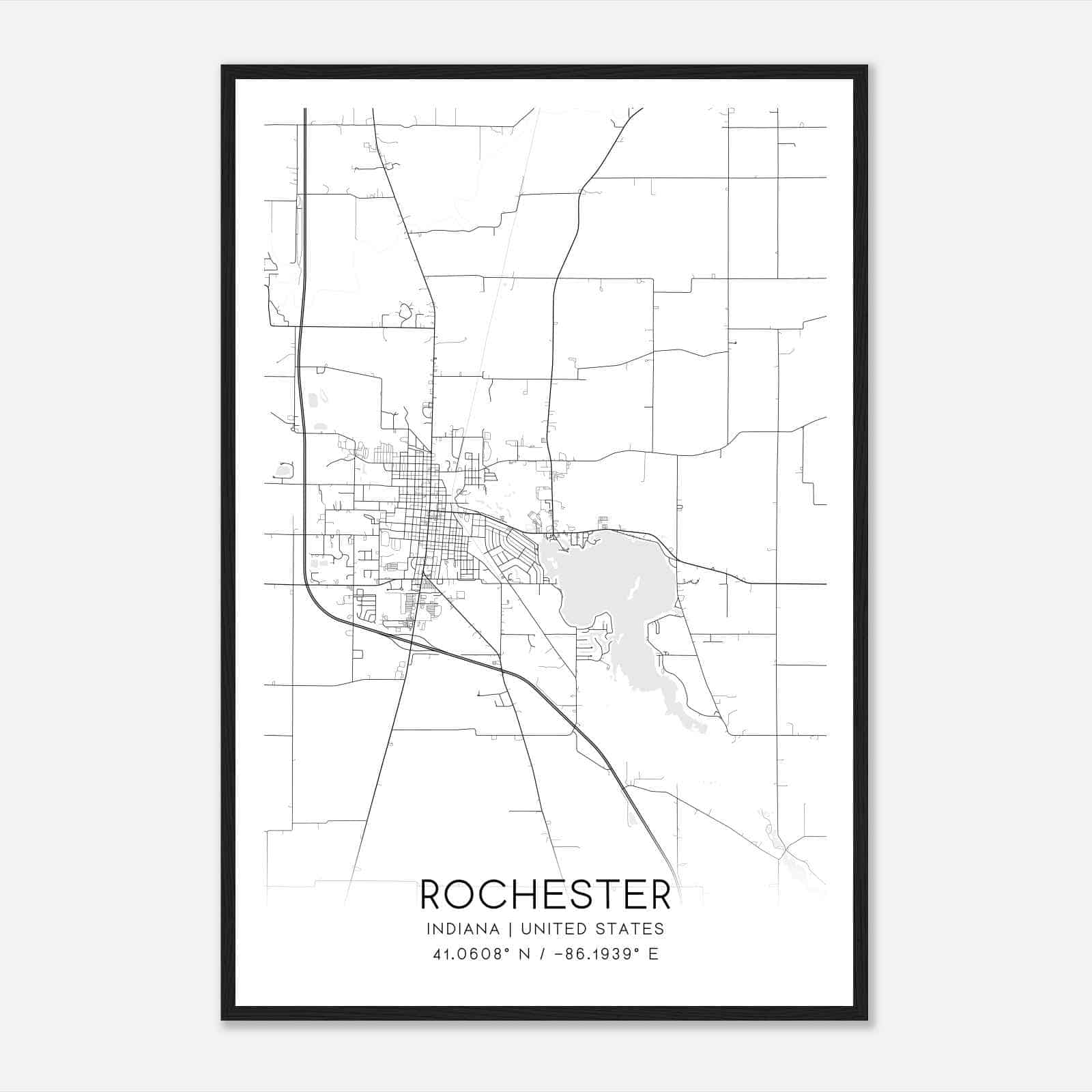 Rochester Indiana Map Poster, Modern Home Decor Wall Art Print