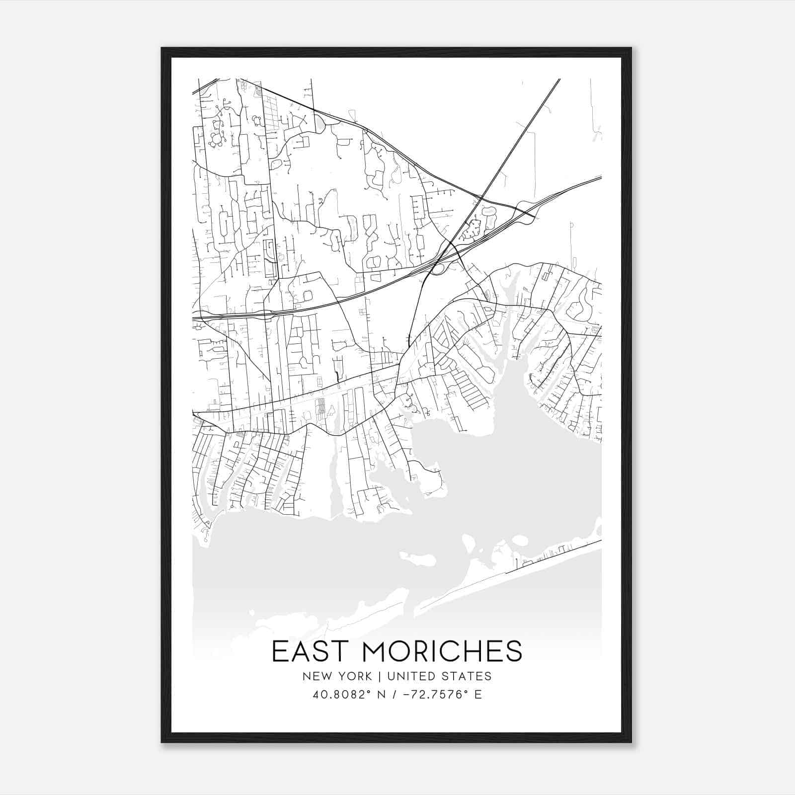 East Moriches New York Map Poster, Modern Home Decor Wall Art Print