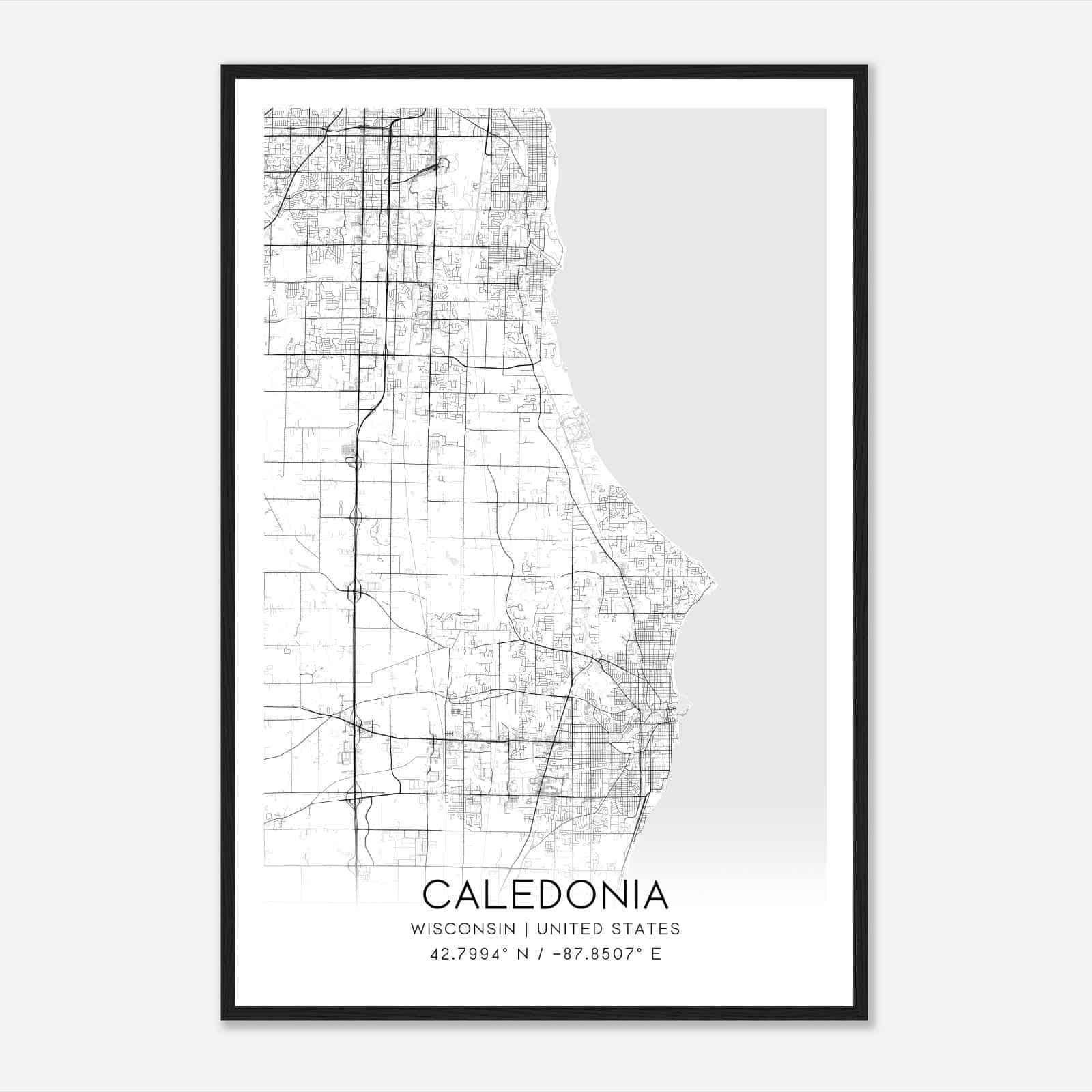Caledonia Wisconsin Map Poster, Modern Home Decor Wall Art Print