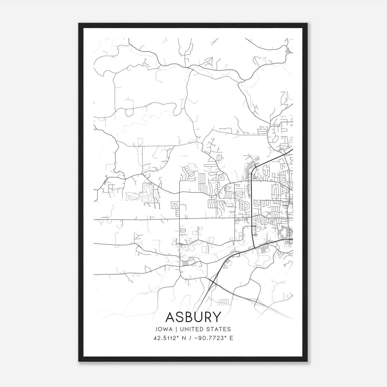 Asbury Iowa Map Poster, Modern Home Decor Wall Art Print