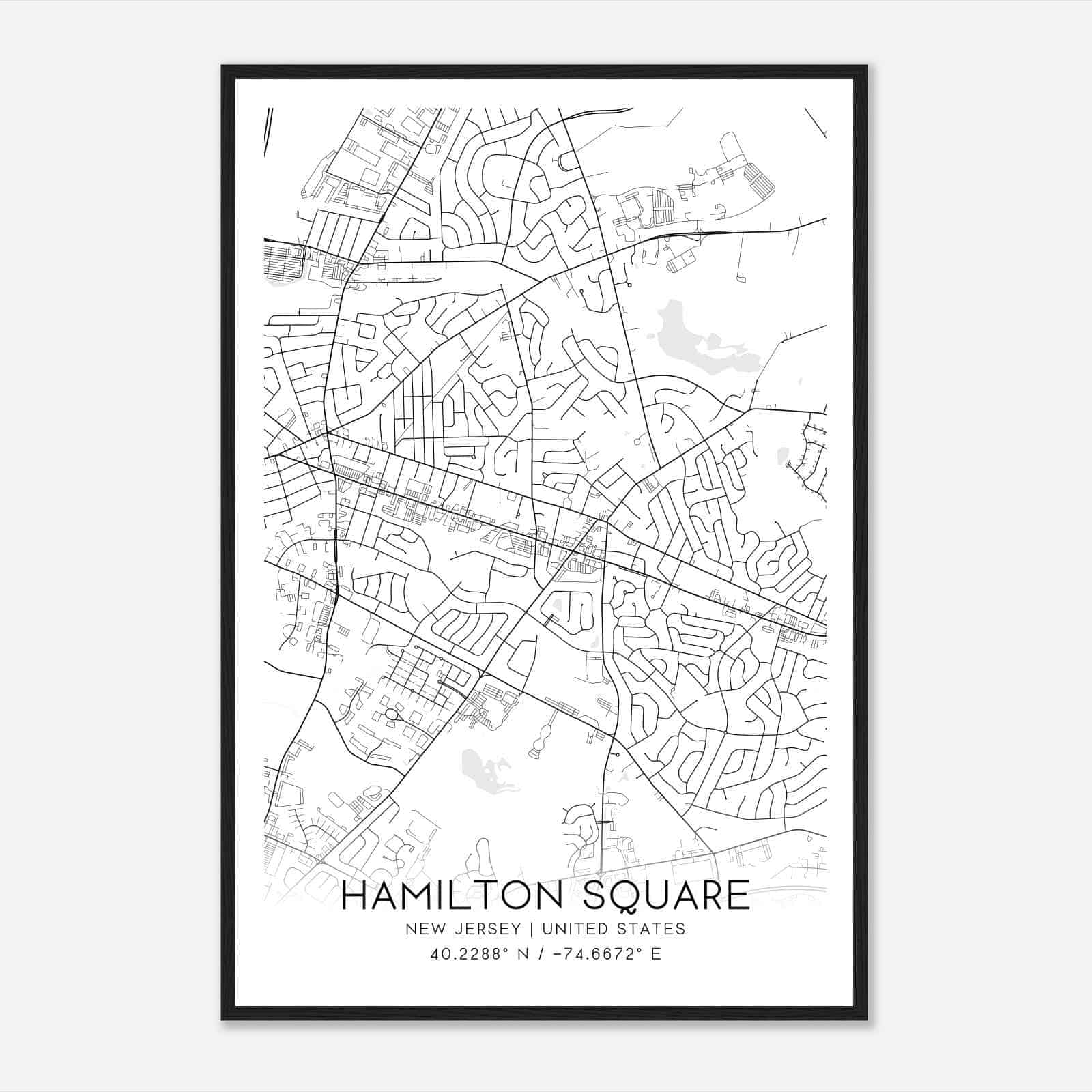 Hamilton Square New Jersey Map Poster, Modern Home Decor Wall Art Print