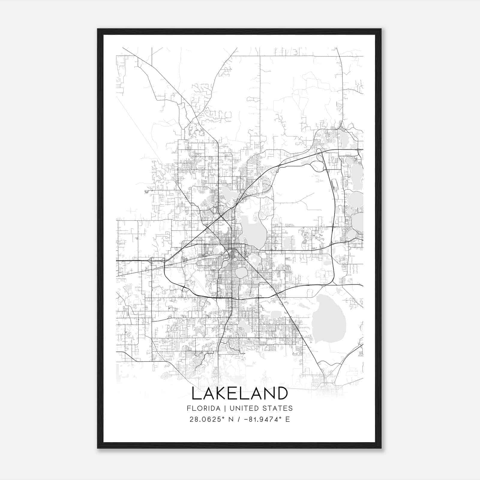 Lakeland Florida Map Poster, Modern Home Decor Wall Art Print Lakeland Florida Map Poster, Modern Home Decor Wall Art Print