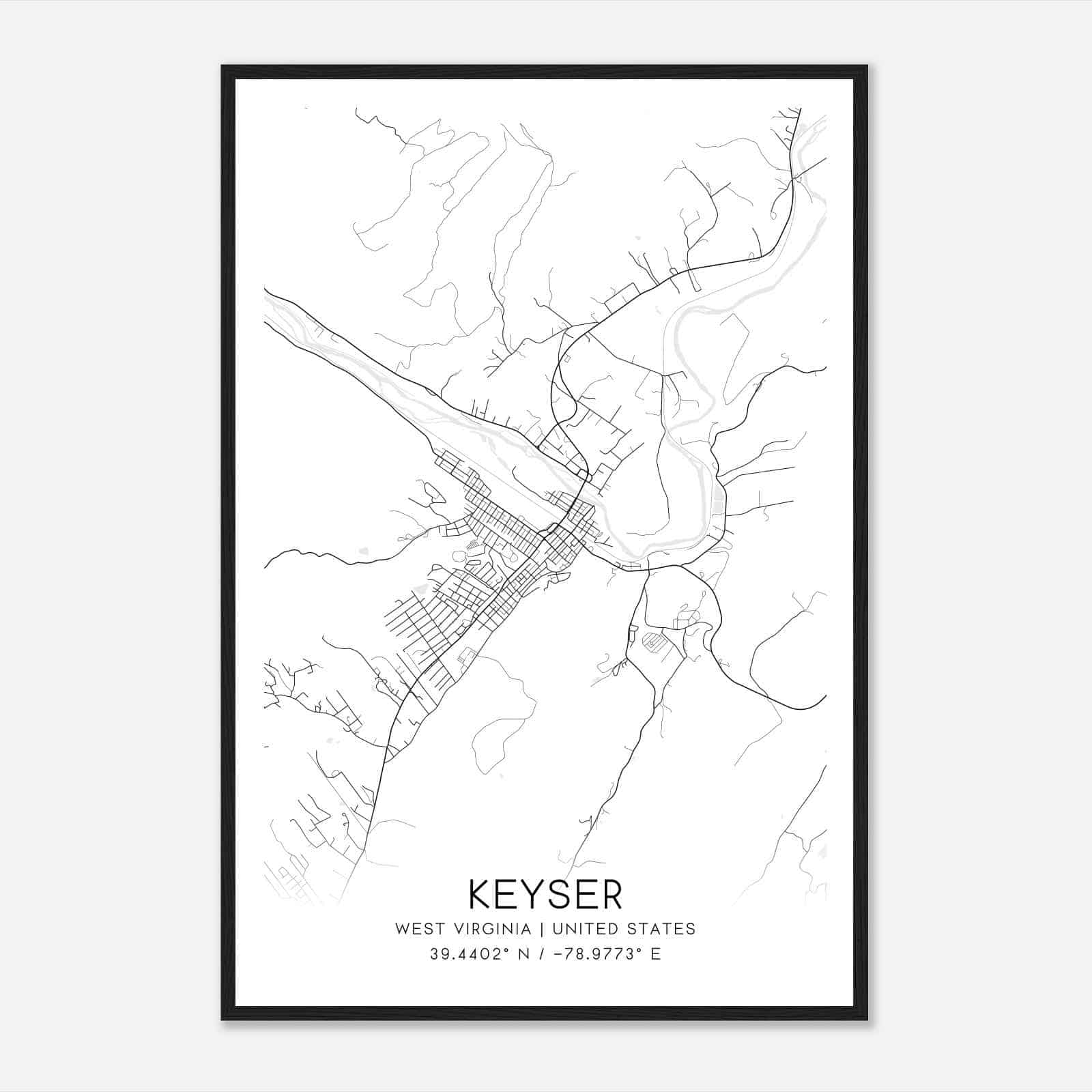 Keyser West Virginia Map Poster, Modern Home Decor Wall Art Print