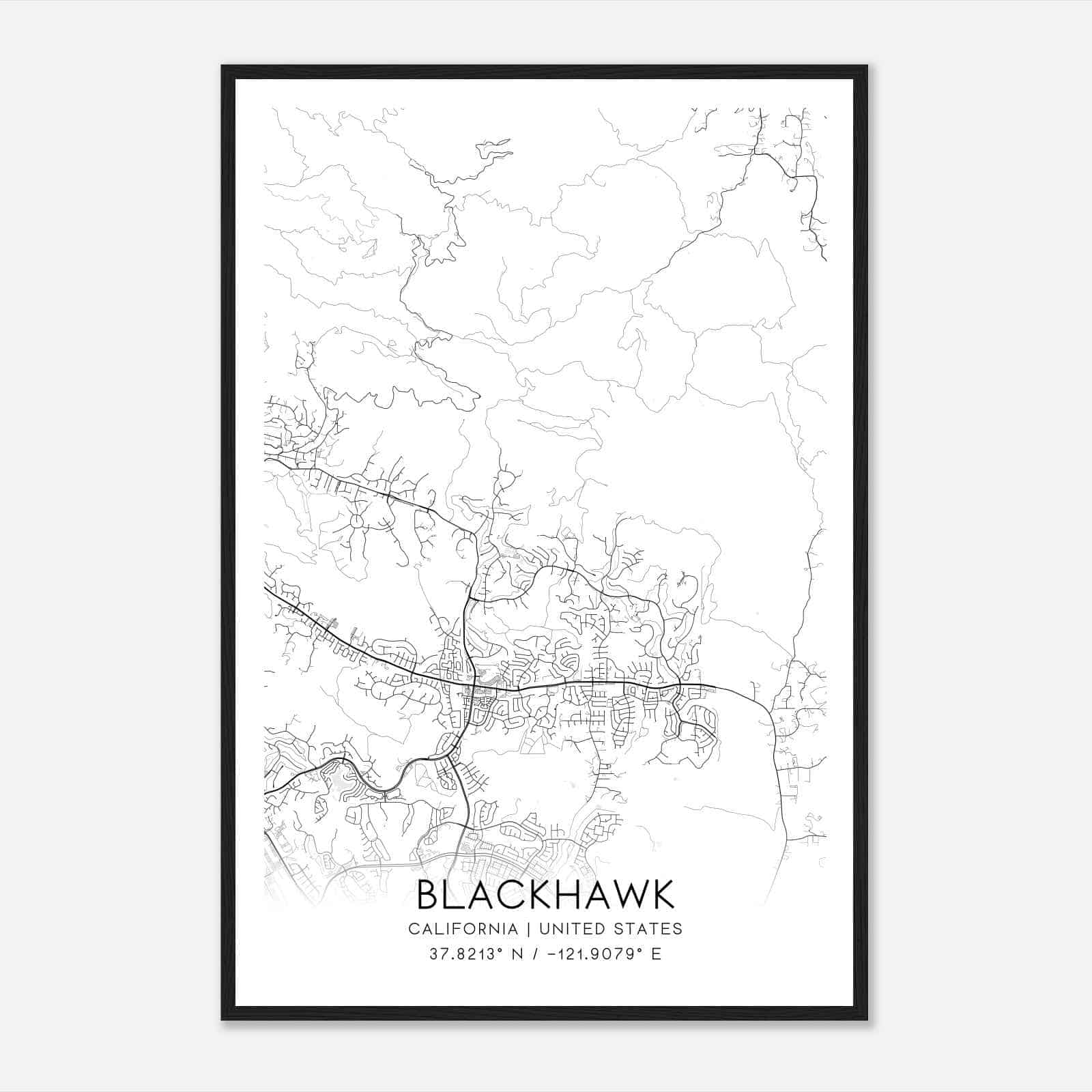 Blackhawk California Map Poster, Modern Home Decor Wall Art Print