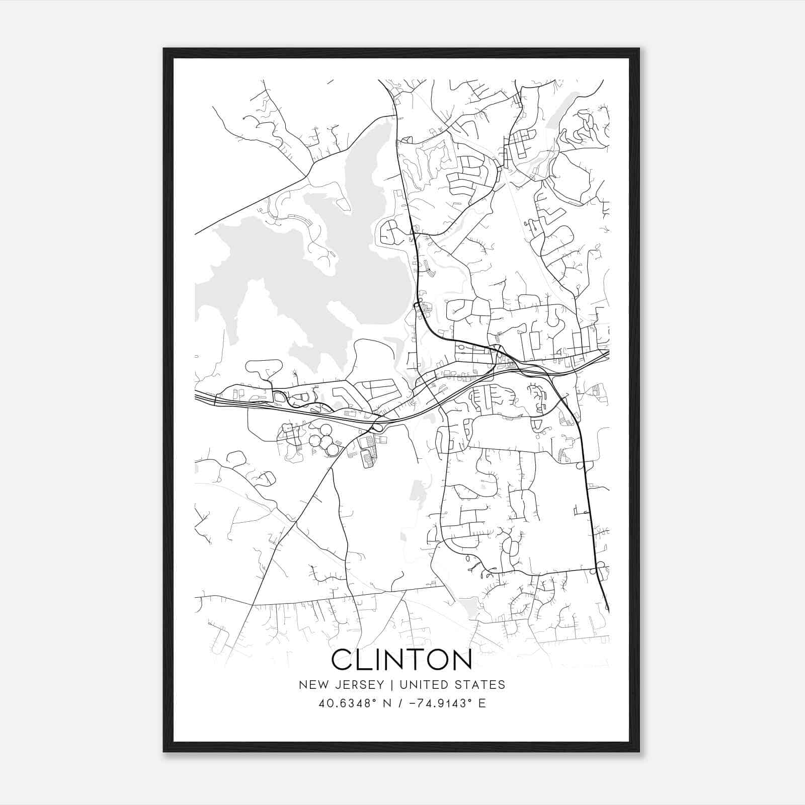 Clinton New Jersey Map Poster, Modern Home Decor Wall Art Print