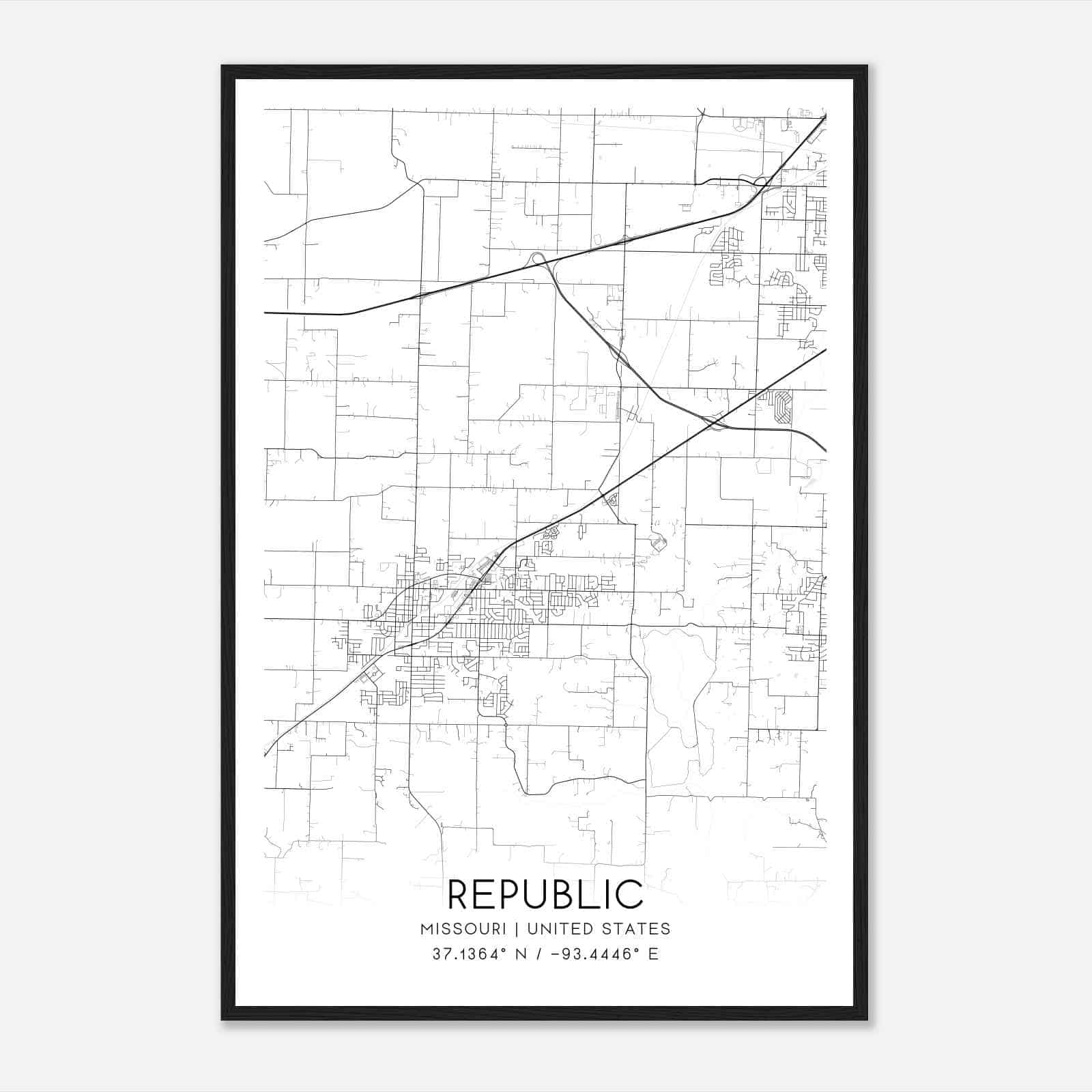 Republic Missouri Map Poster, Modern Home Decor Wall Art Print