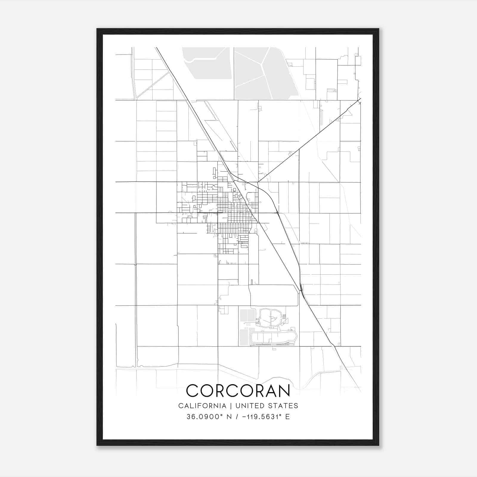 Corcoran California Map Poster, Modern Home Decor Wall Art Print
