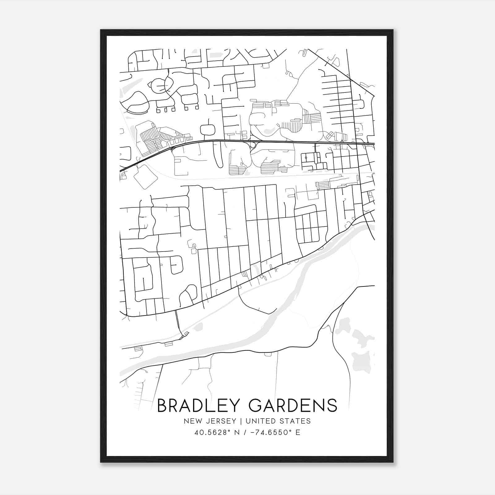 Bradley Gardens New Jersey Map Poster, Modern Home Decor Wall Art Print