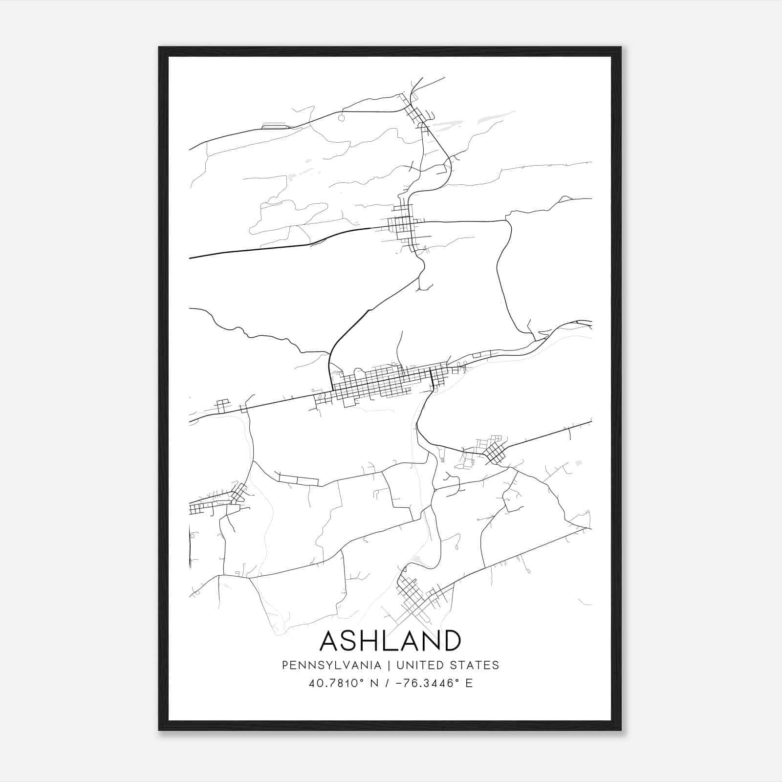 Ashland Pennsylvania Map Poster, Modern Home Decor Wall Art Print