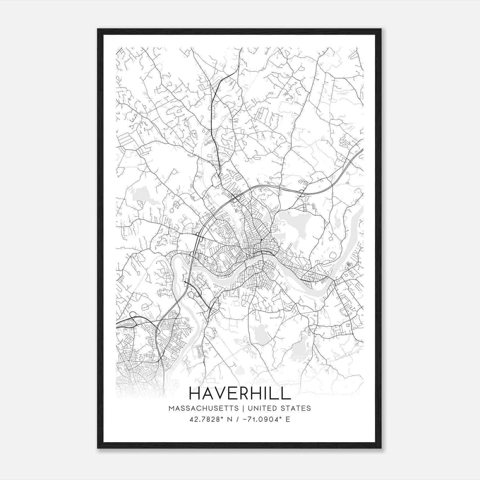 Haverhill Massachusetts Map Poster, Modern Home Decor Wall Art Print