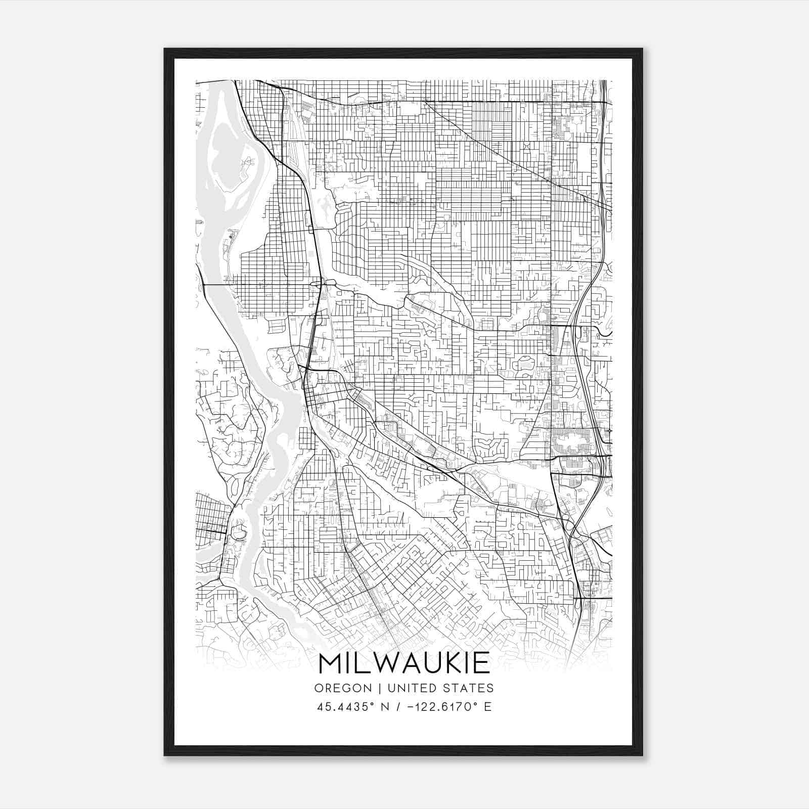 Milwaukie Oregon Map Poster, Modern Home Decor Wall Art Print