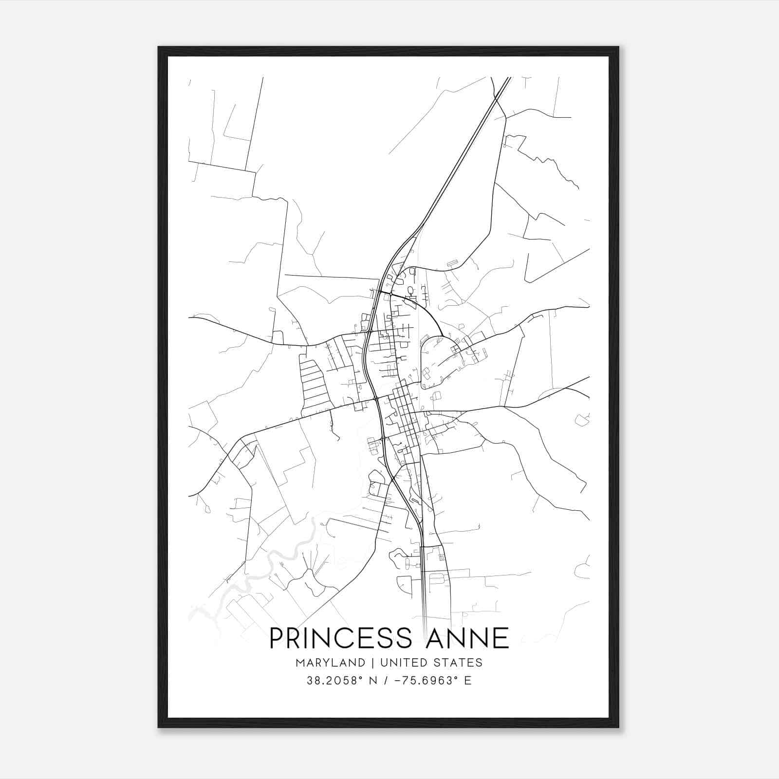 Princess Anne Maryland Map Poster, Modern Home Decor Wall Art Print