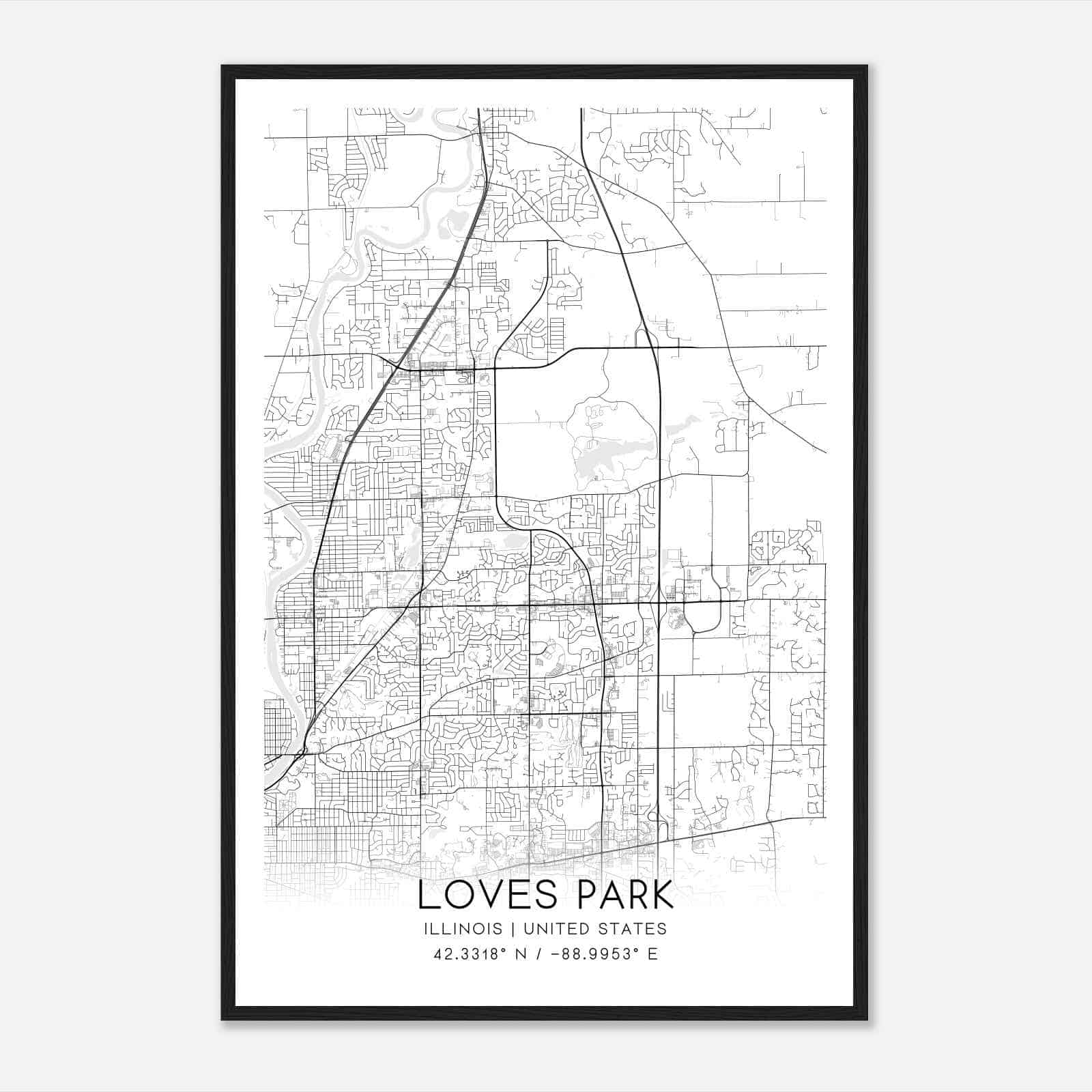 Loves Park Illinois Map Poster, Modern Home Decor Wall Art Print