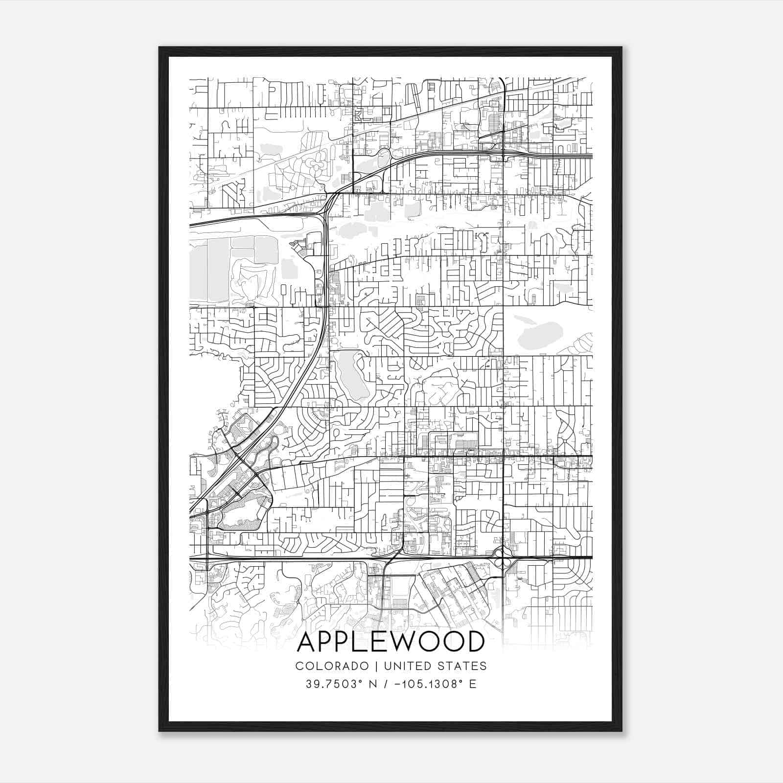 Applewood Colorado Map Poster, Modern Home Decor Wall Art Print
