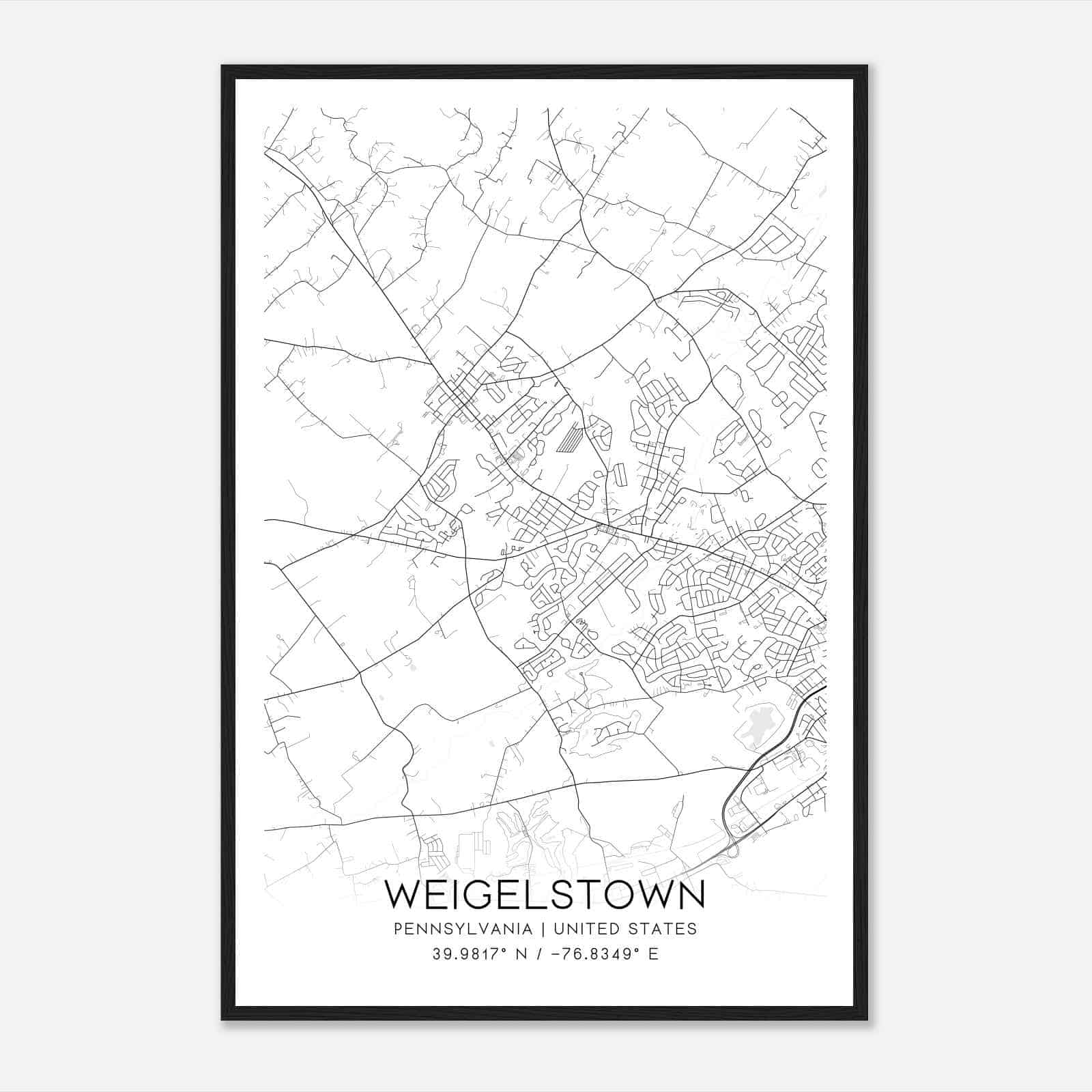 Weigelstown Pennsylvania Map Poster, Modern Home Decor Wall Art Print