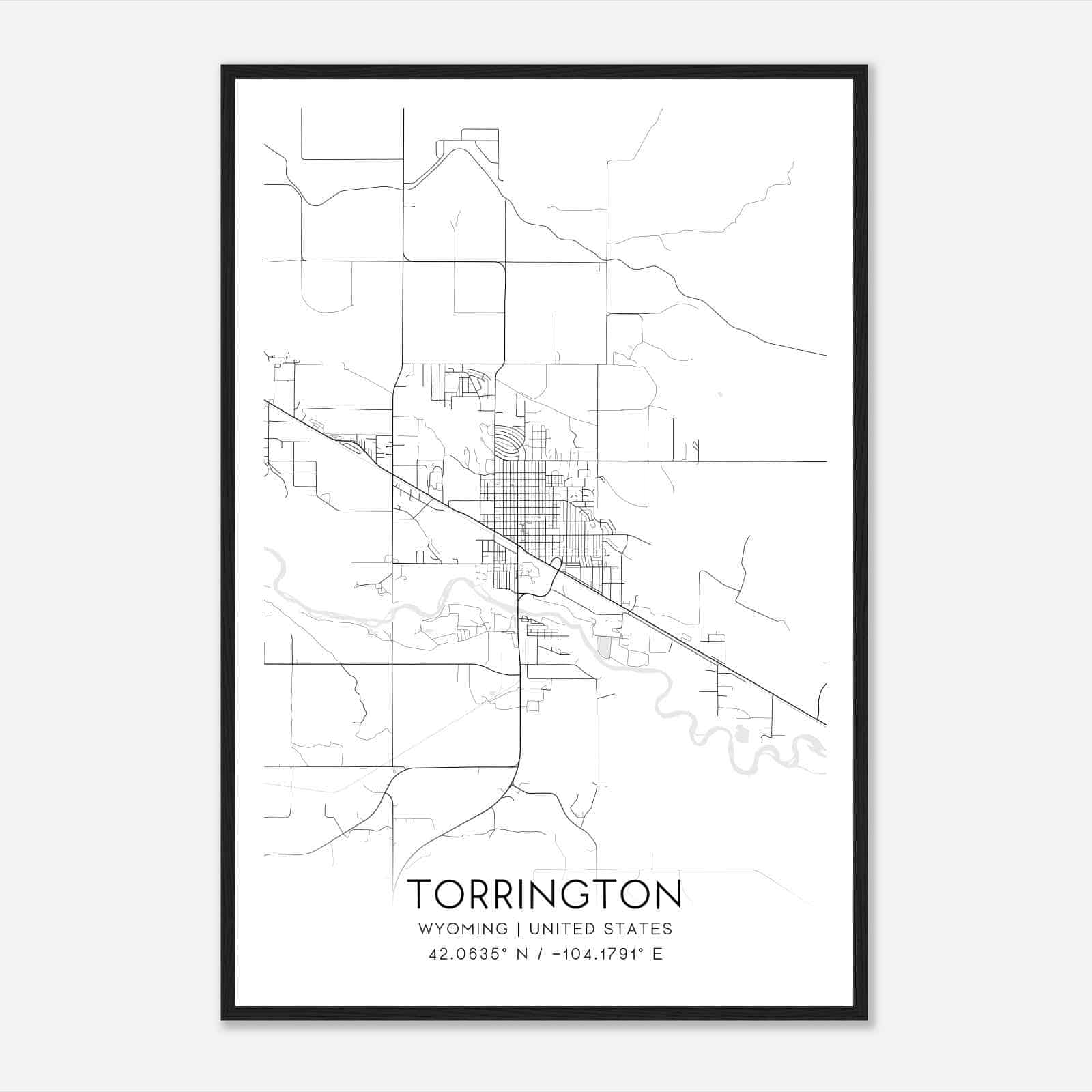 Torrington Wyoming Map Poster, Modern Home Decor Wall Art Print