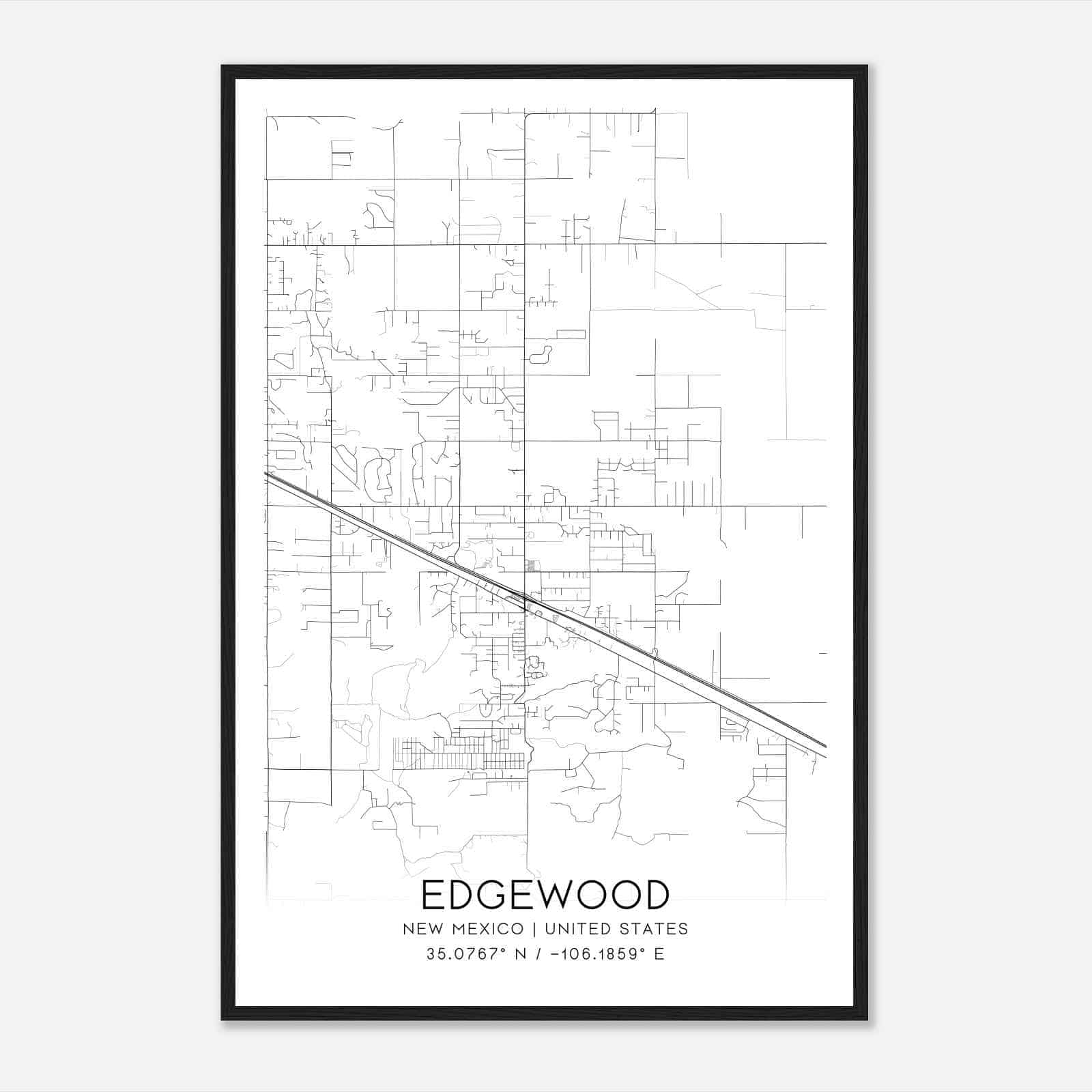 Edgewood New Mexico Map Poster, Modern Home Decor Wall Art Print