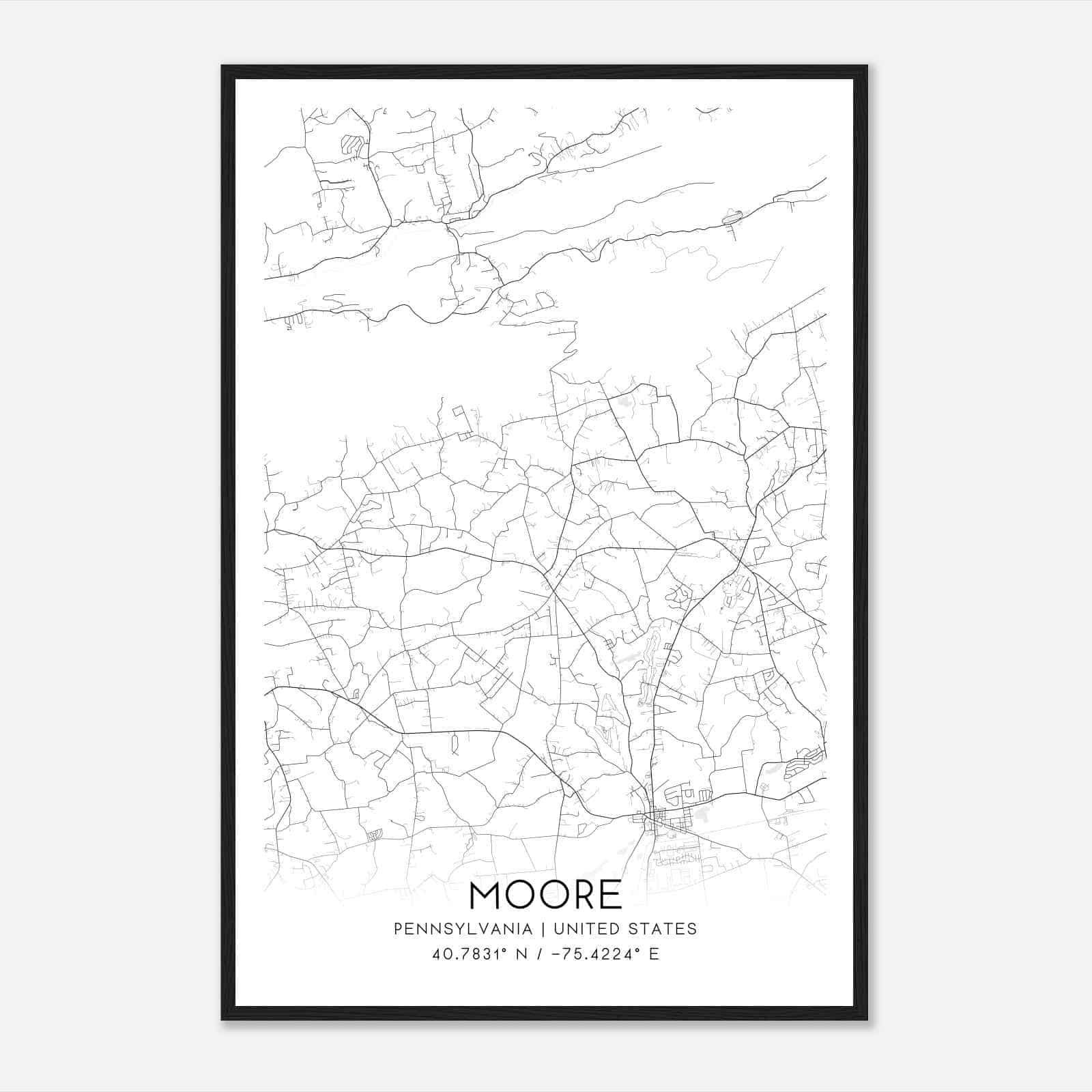 Moore Pennsylvania Map Poster, Modern Home Decor Wall Art Print
