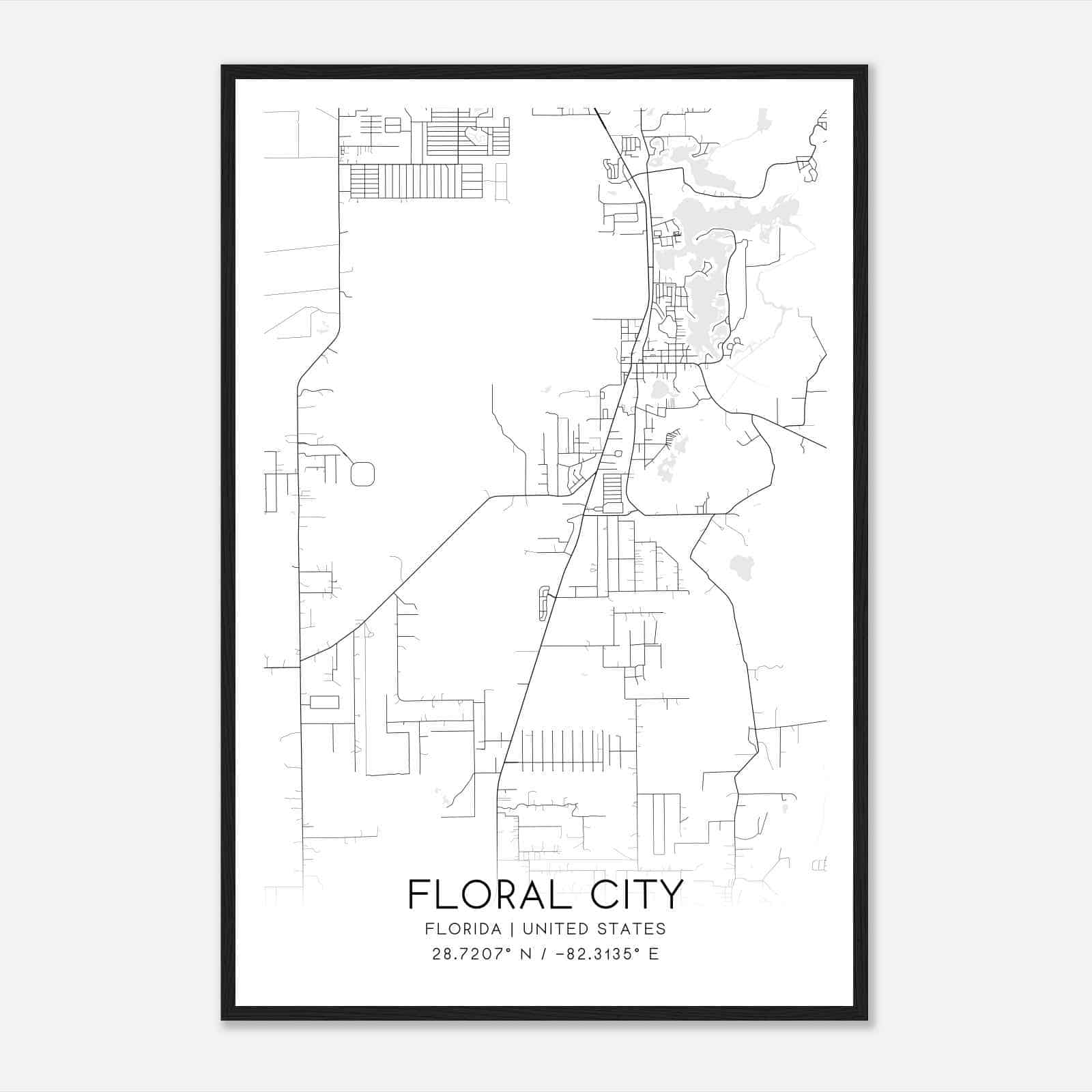 Floral City Florida Map Poster, Modern Home Decor Wall Art Print