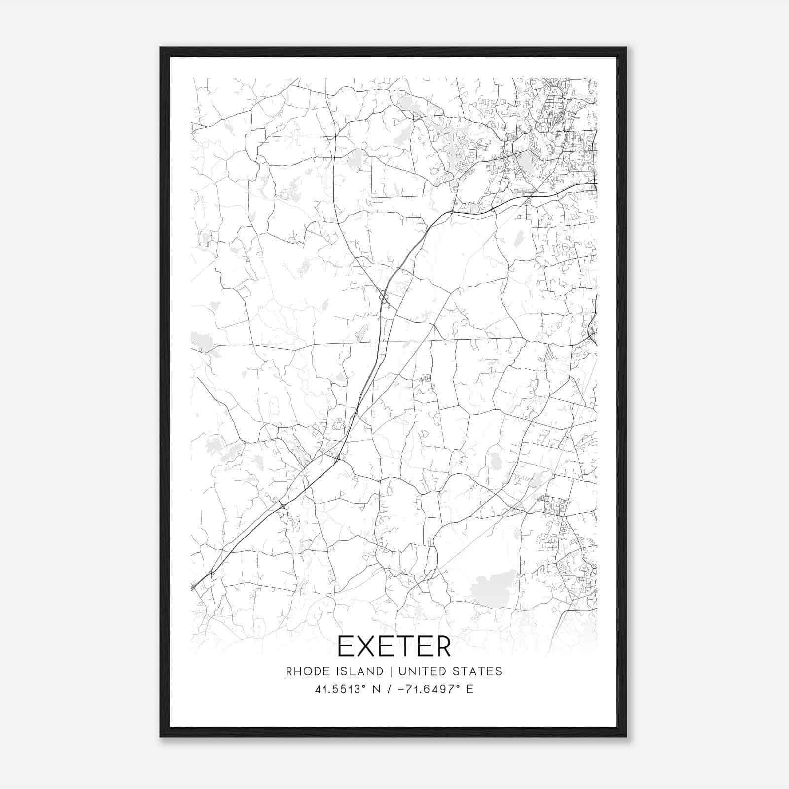 Exeter Rhode Island Map Poster, Modern Home Decor Wall Art Print