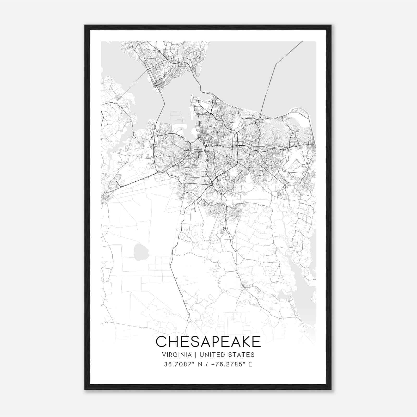 Chesapeake Virginia Map Poster, Modern Home Decor Wall Art Print