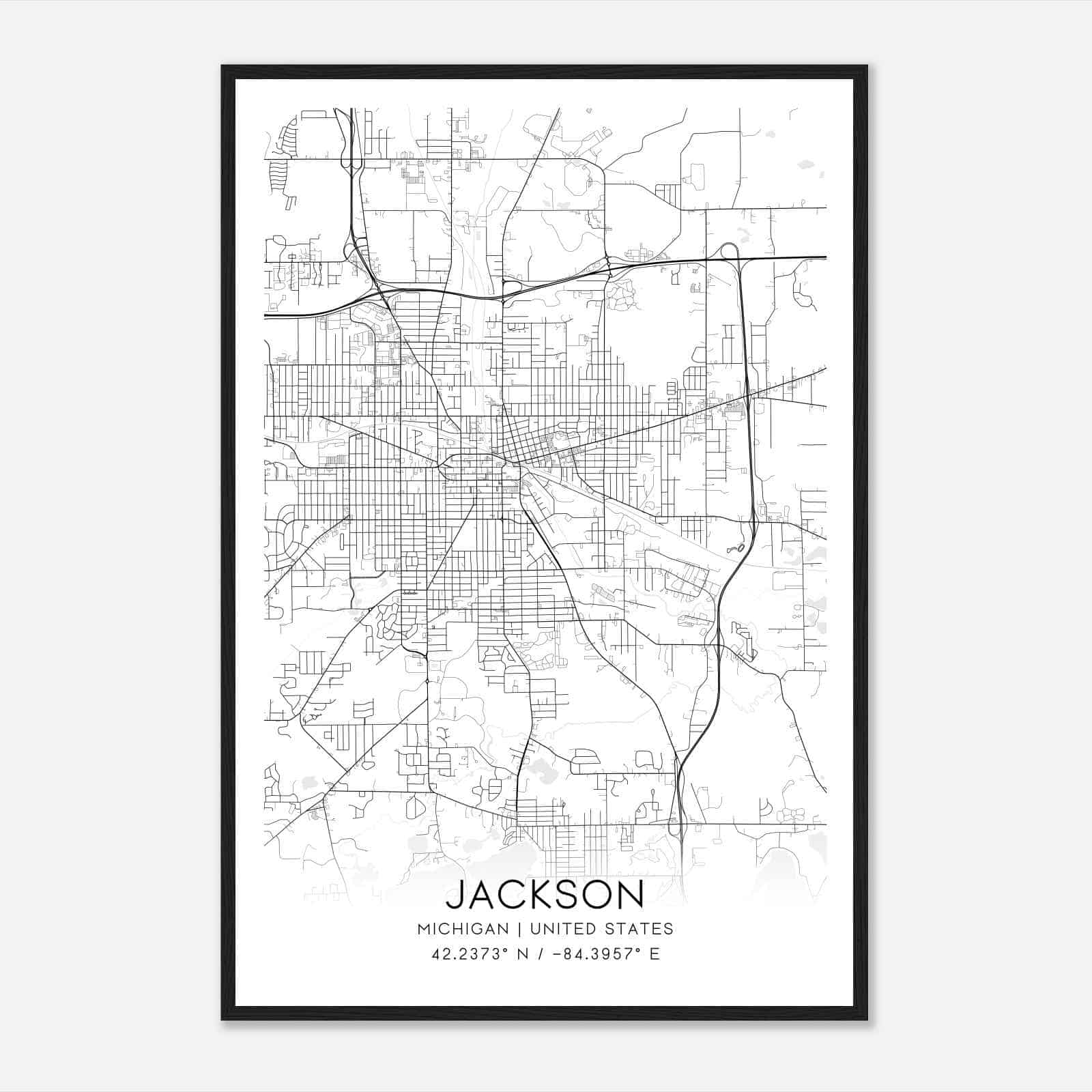 Jackson Michigan Map Poster, Modern Home Decor Wall Art Print