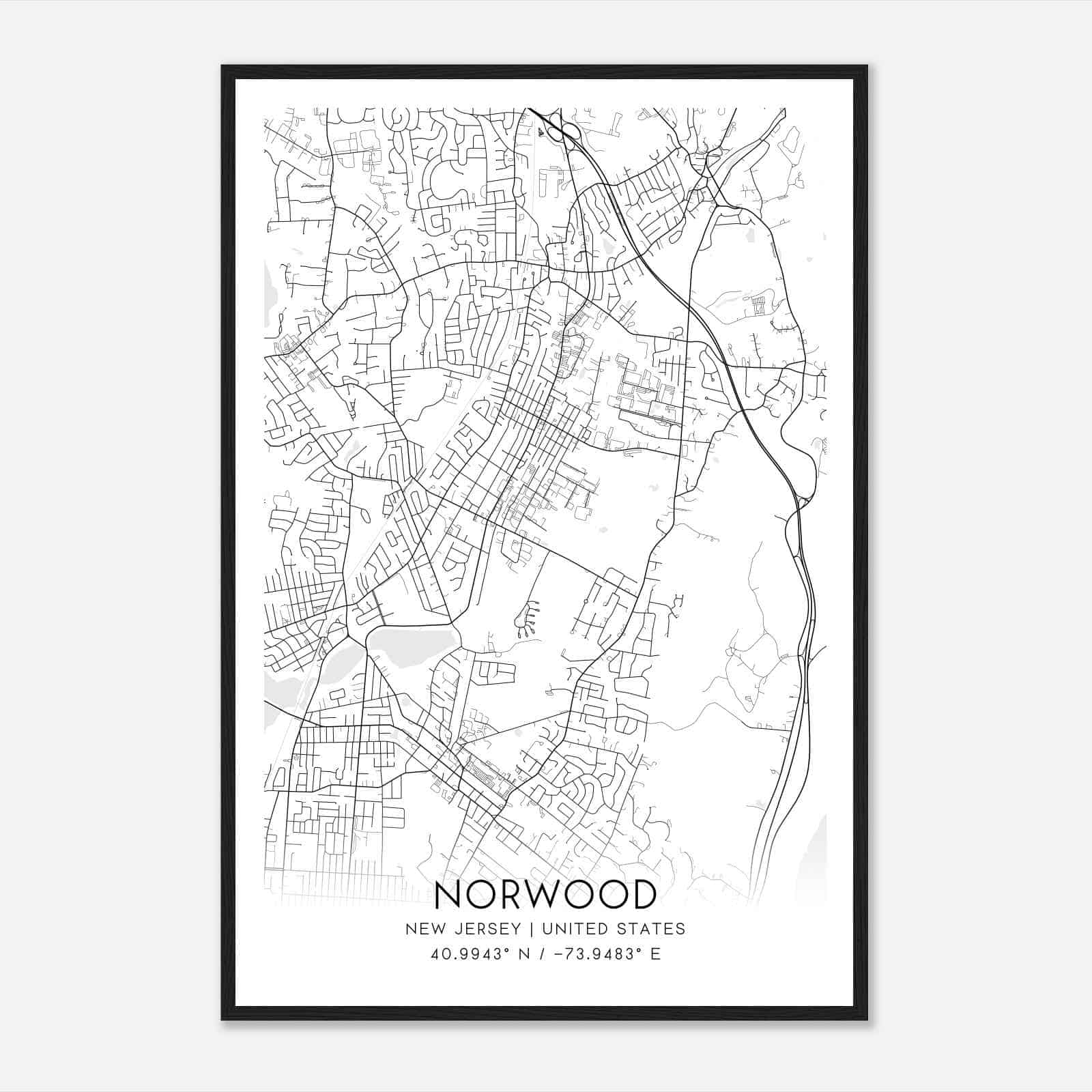 Norwood New Jersey Map Poster, Modern Home Decor Wall Art Print