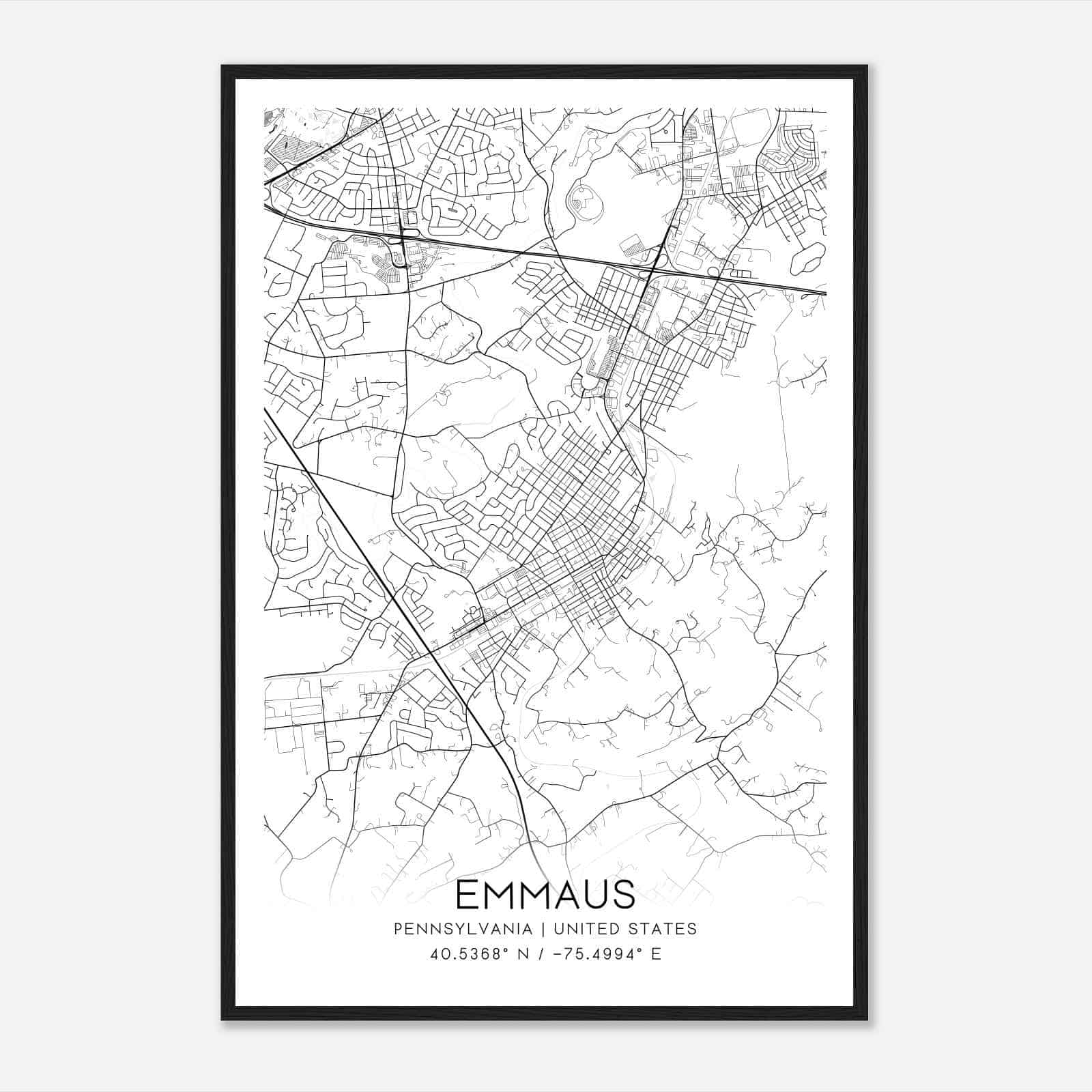 Emmaus Pennsylvania Map Poster, Modern Home Decor Wall Art Print