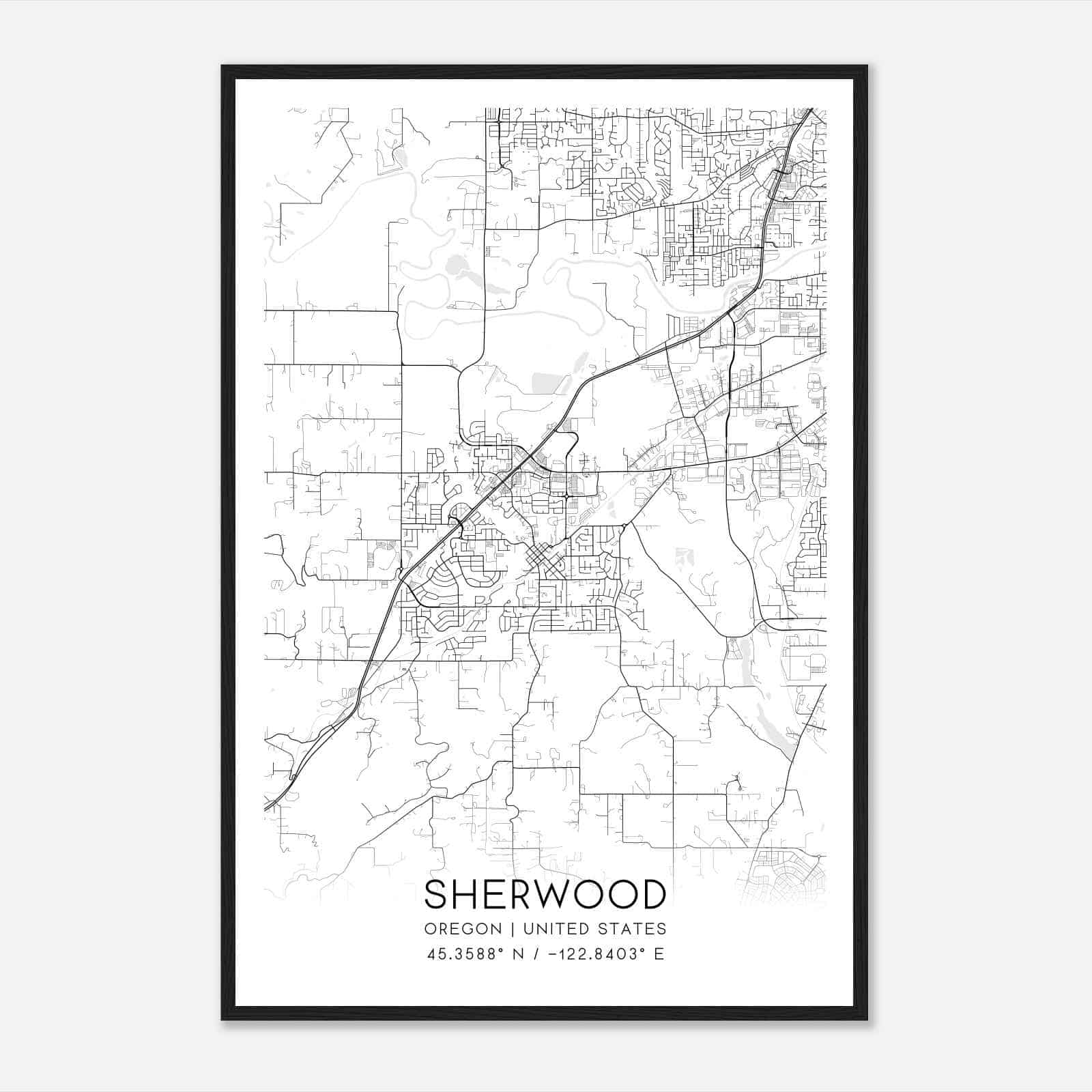 Sherwood Oregon Map Poster, Modern Home Decor Wall Art Print