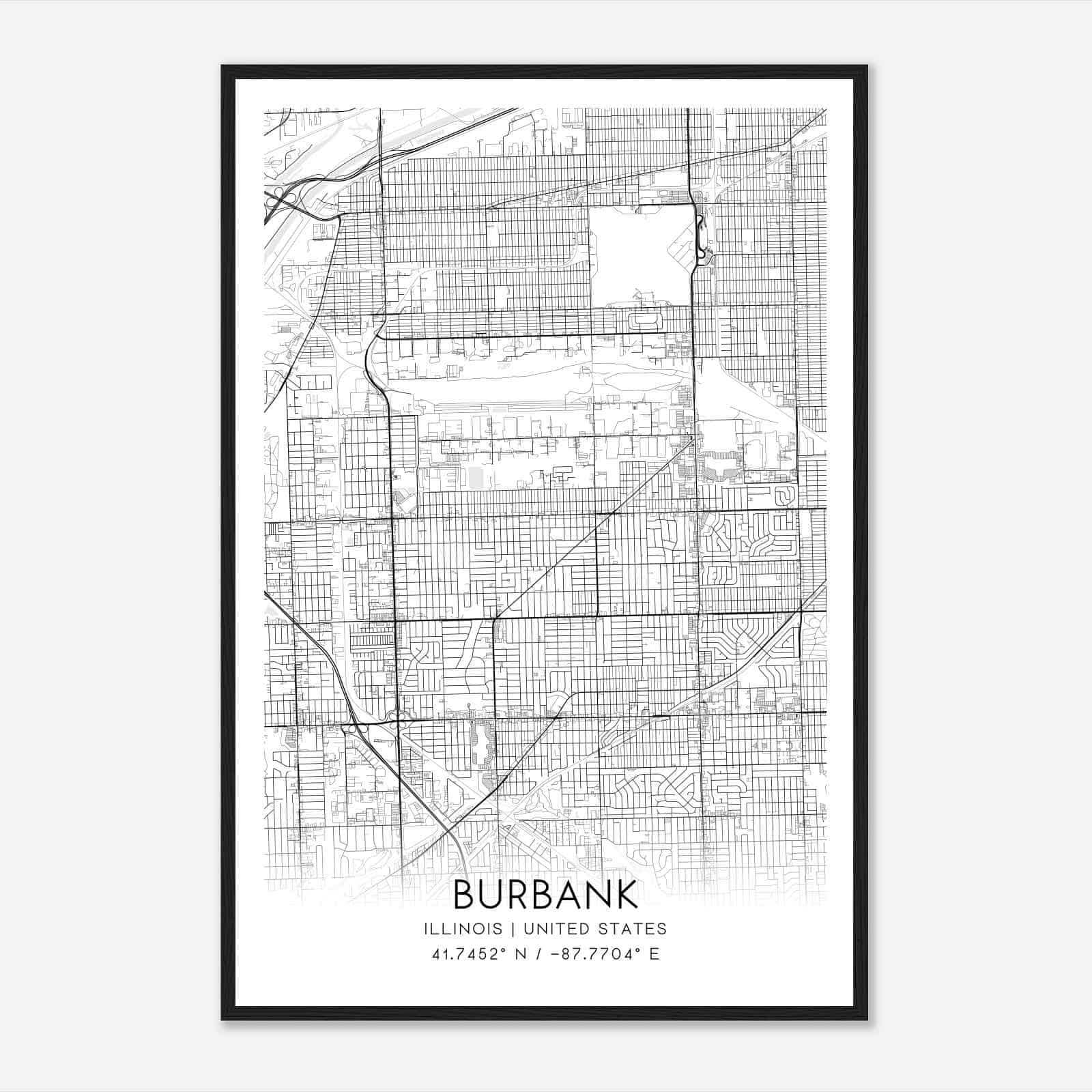 Burbank Illinois Map Poster, Modern Home Decor Wall Art Print