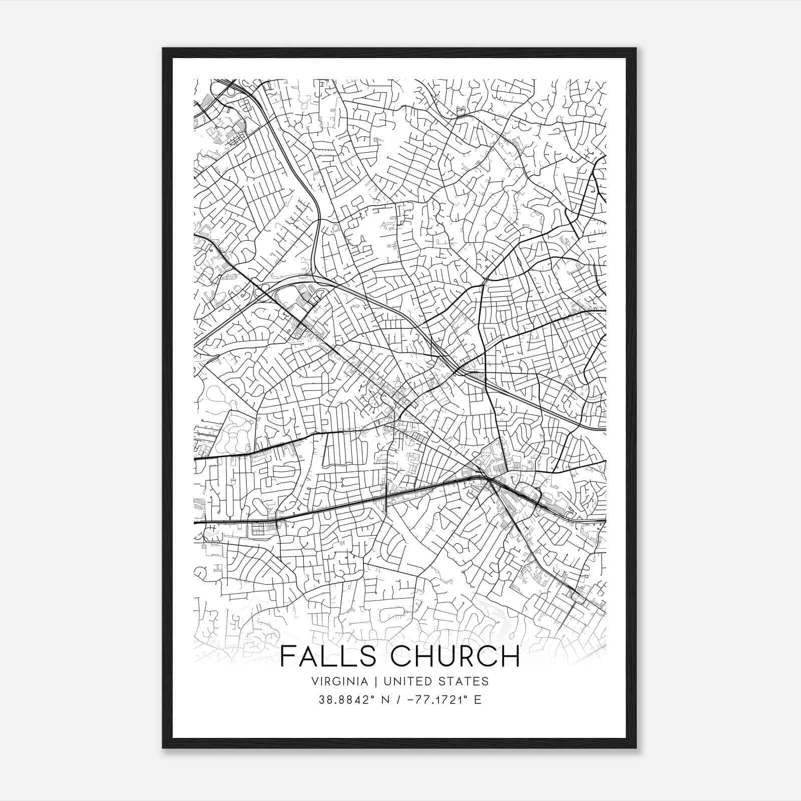 Falls Church Virginia Map Poster, Modern Home Decor Wall Art Print