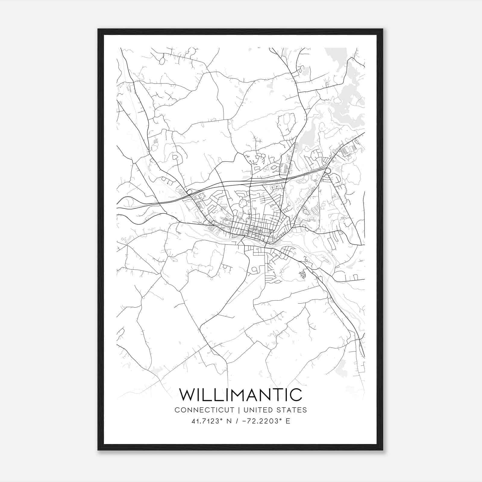 Willimantic Connecticut Map Poster, Modern Home Decor Wall Art Print