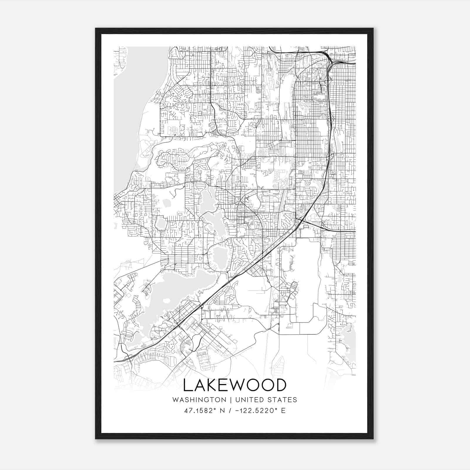 Lakewood Washington Map Poster, Modern Home Decor Wall Art Print