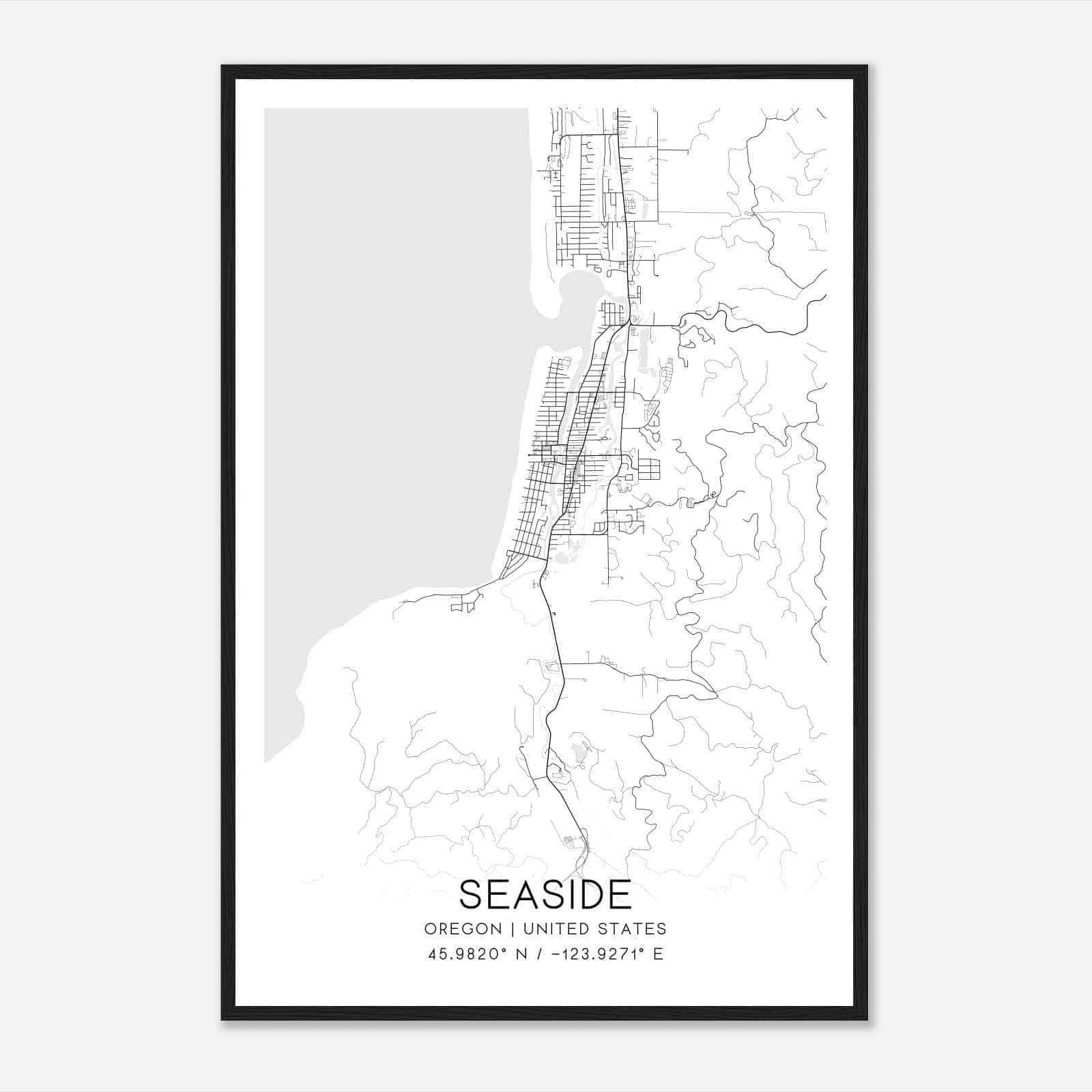 Seaside Oregon Map Poster, Modern Home Decor Wall Art Print