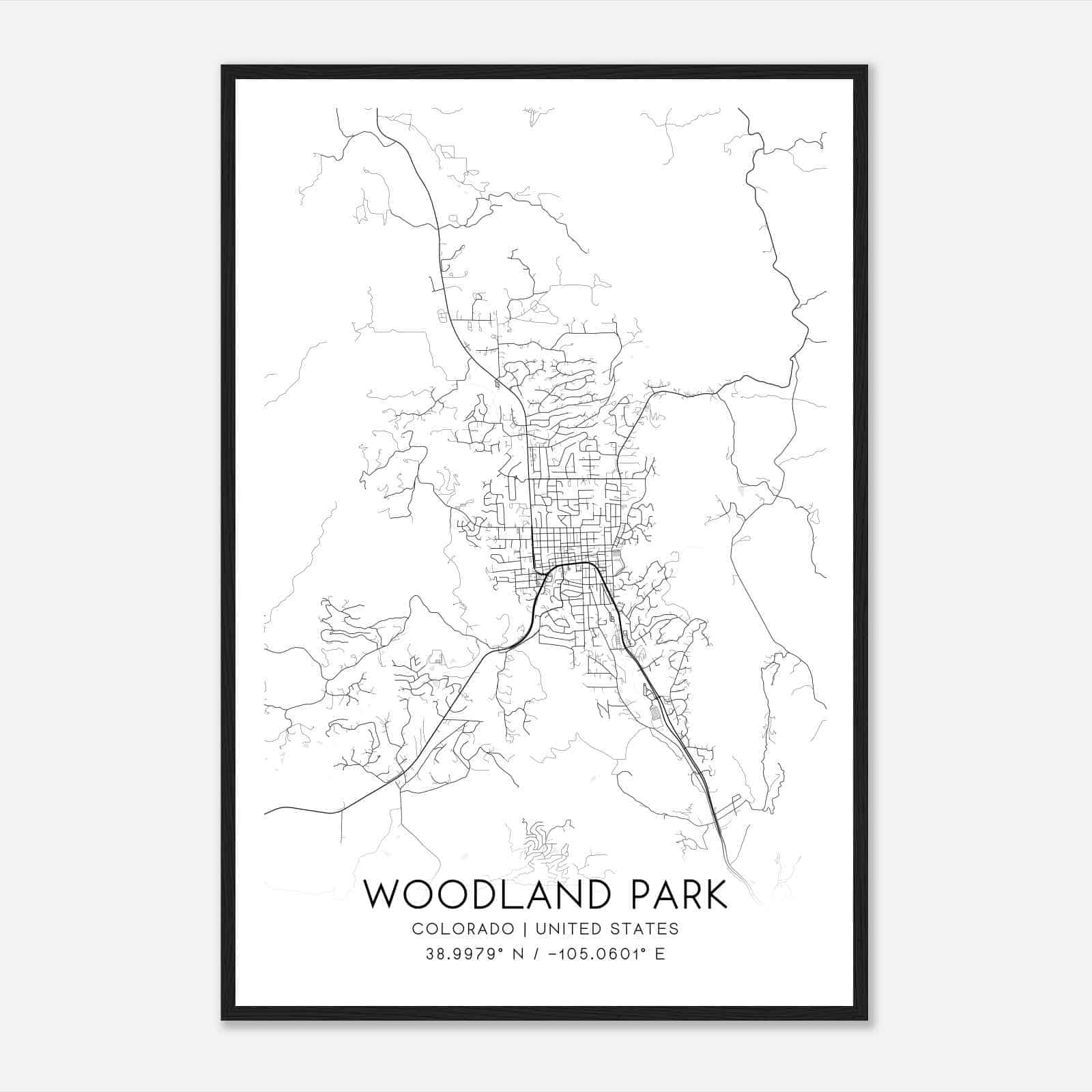 Woodland Park Colorado Map Poster, Modern Home Decor Wall Art Print