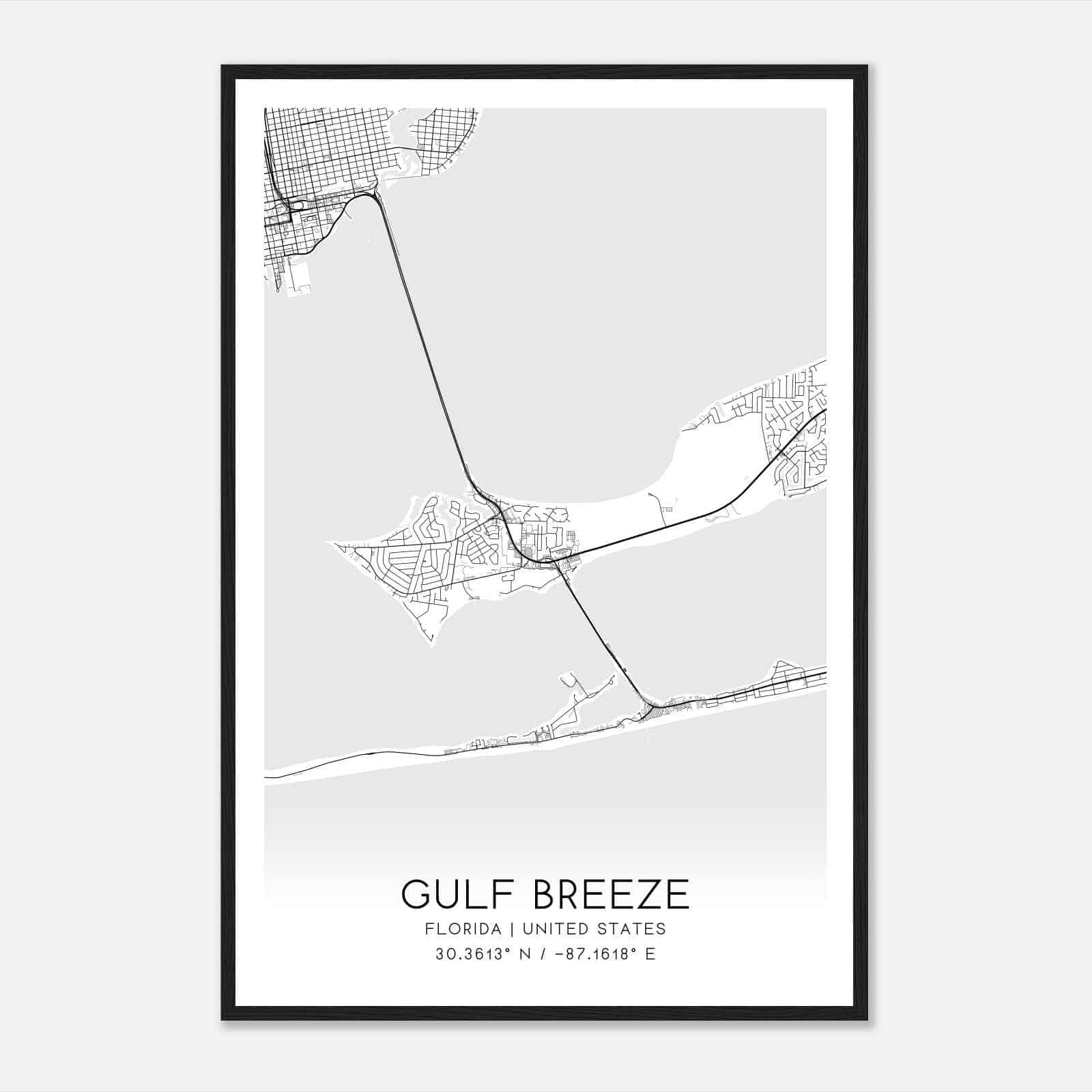 Gulf Breeze Florida Map Poster, Modern Home Decor Wall Art Print