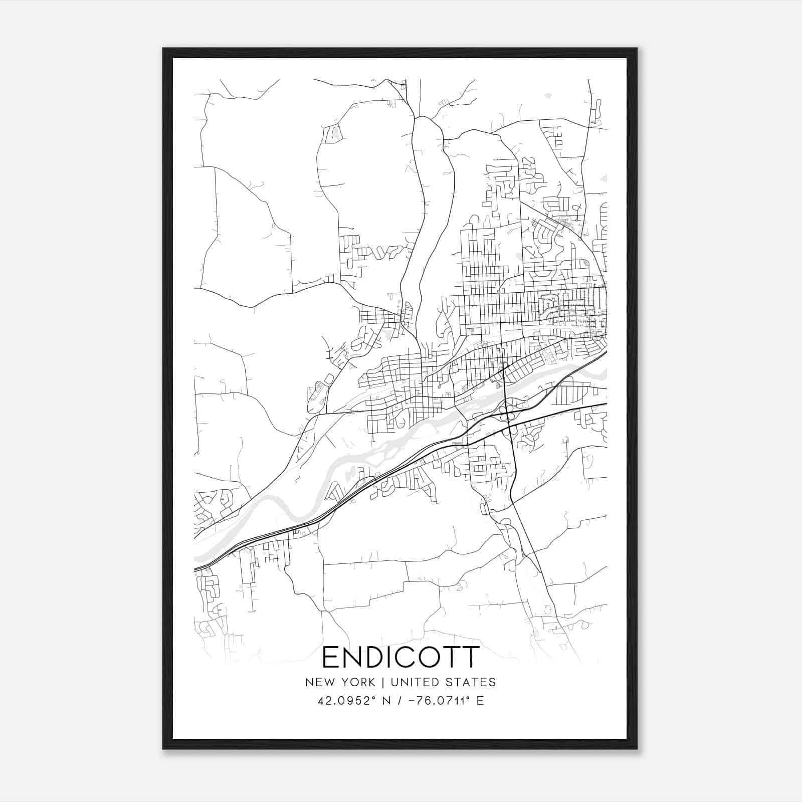 Endicott New York Map Poster, Modern Home Decor Wall Art Print