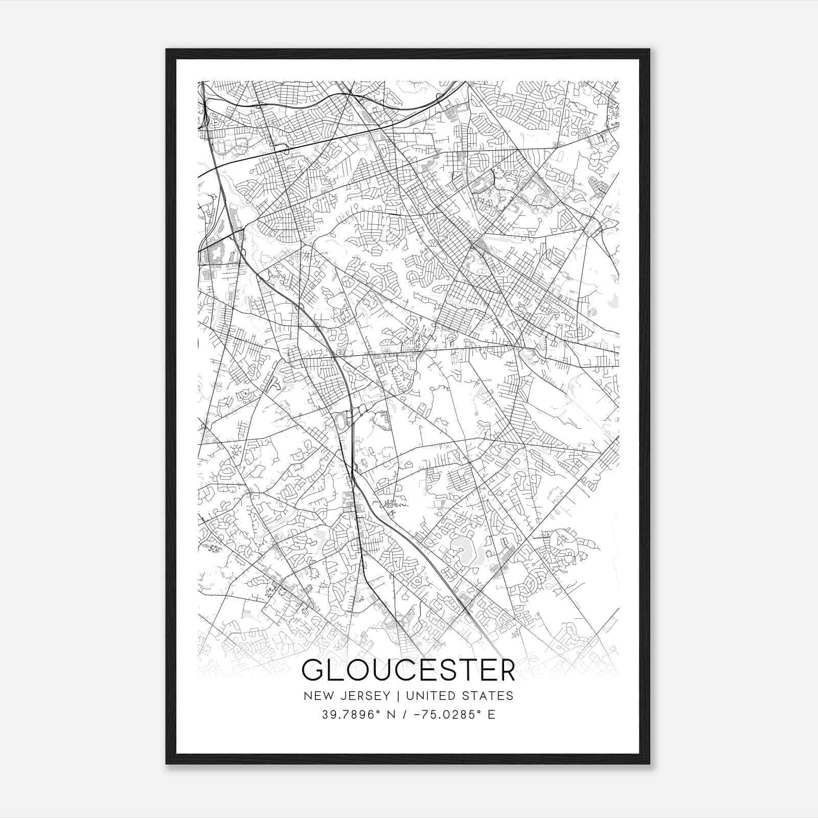 Gloucester New Jersey Map Poster, Modern Home Decor Wall Art Print