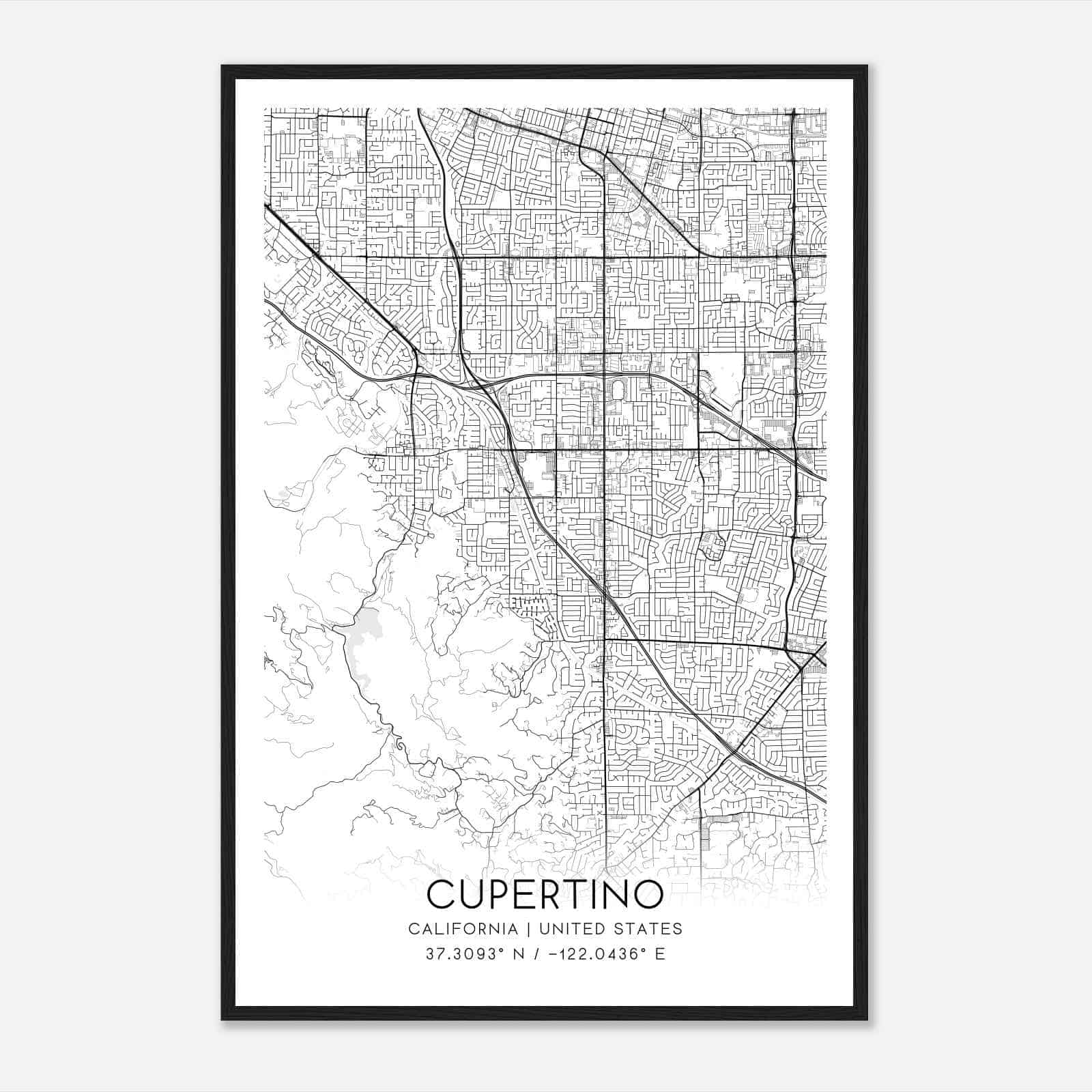 Cupertino California Map Poster, Modern Home Decor Wall Art Print