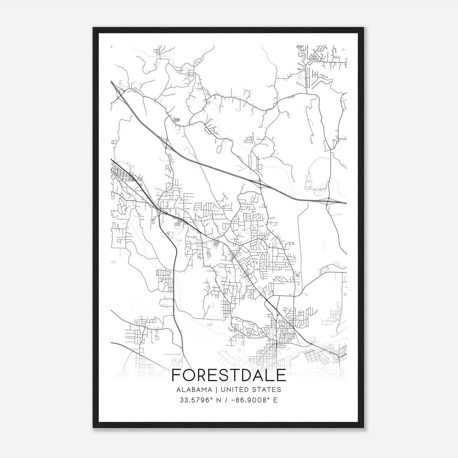 Forestdale Alabama Map Poster, Modern Home Decor Wall Art Print