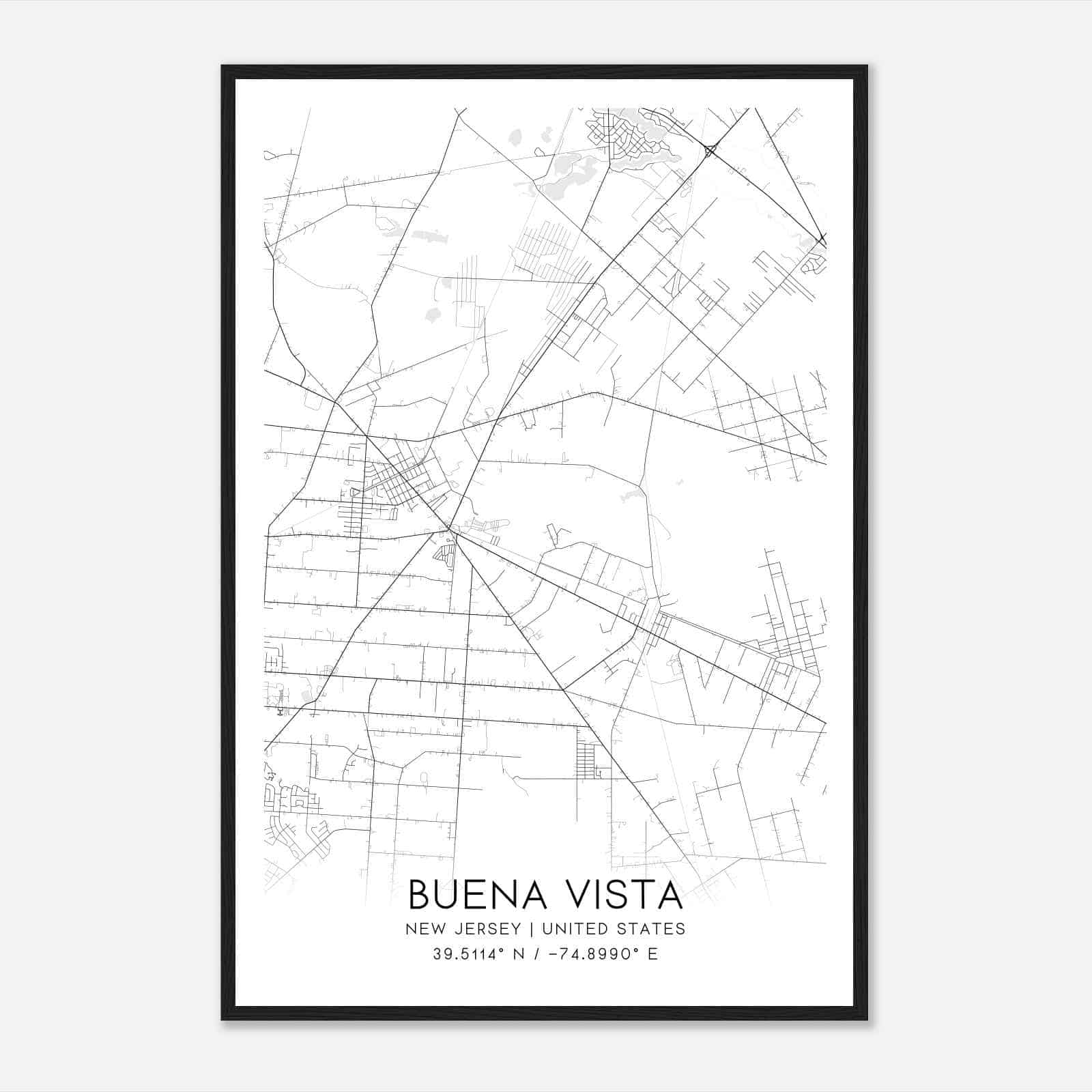 Buena Vista New Jersey Map Poster, Modern Home Decor Wall Art Print