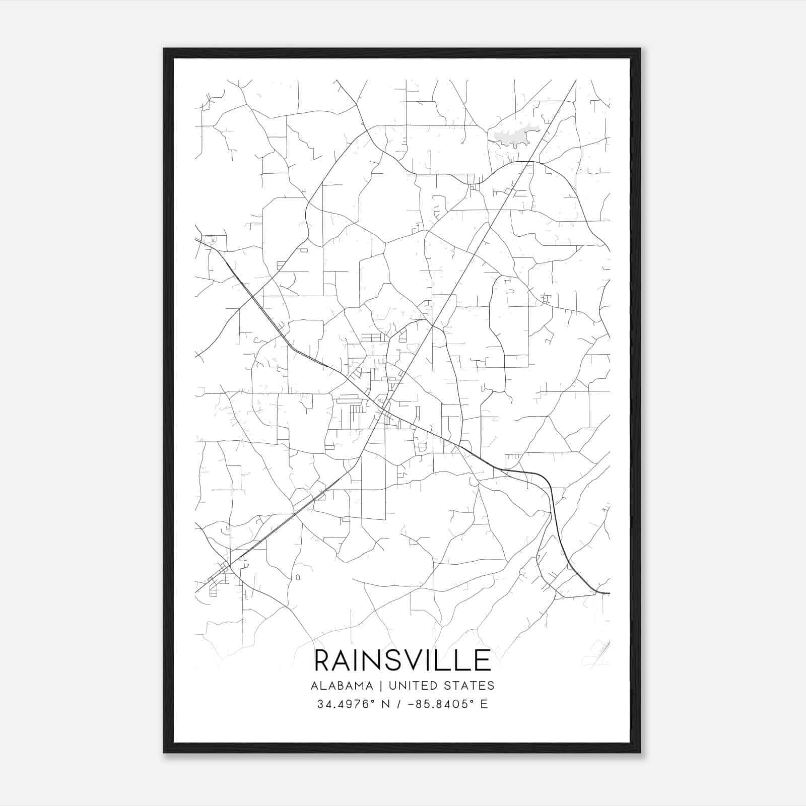 Rainsville Alabama Map Poster, Modern Home Decor Wall Art Print